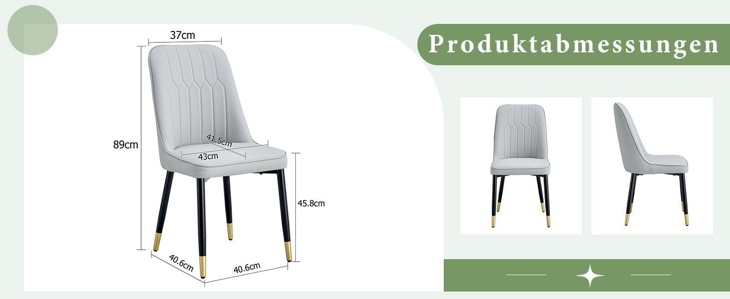 2-Piece Dining Chair, Modern with PU Leather Back Cushion & Black Metal Legs, Light Grey