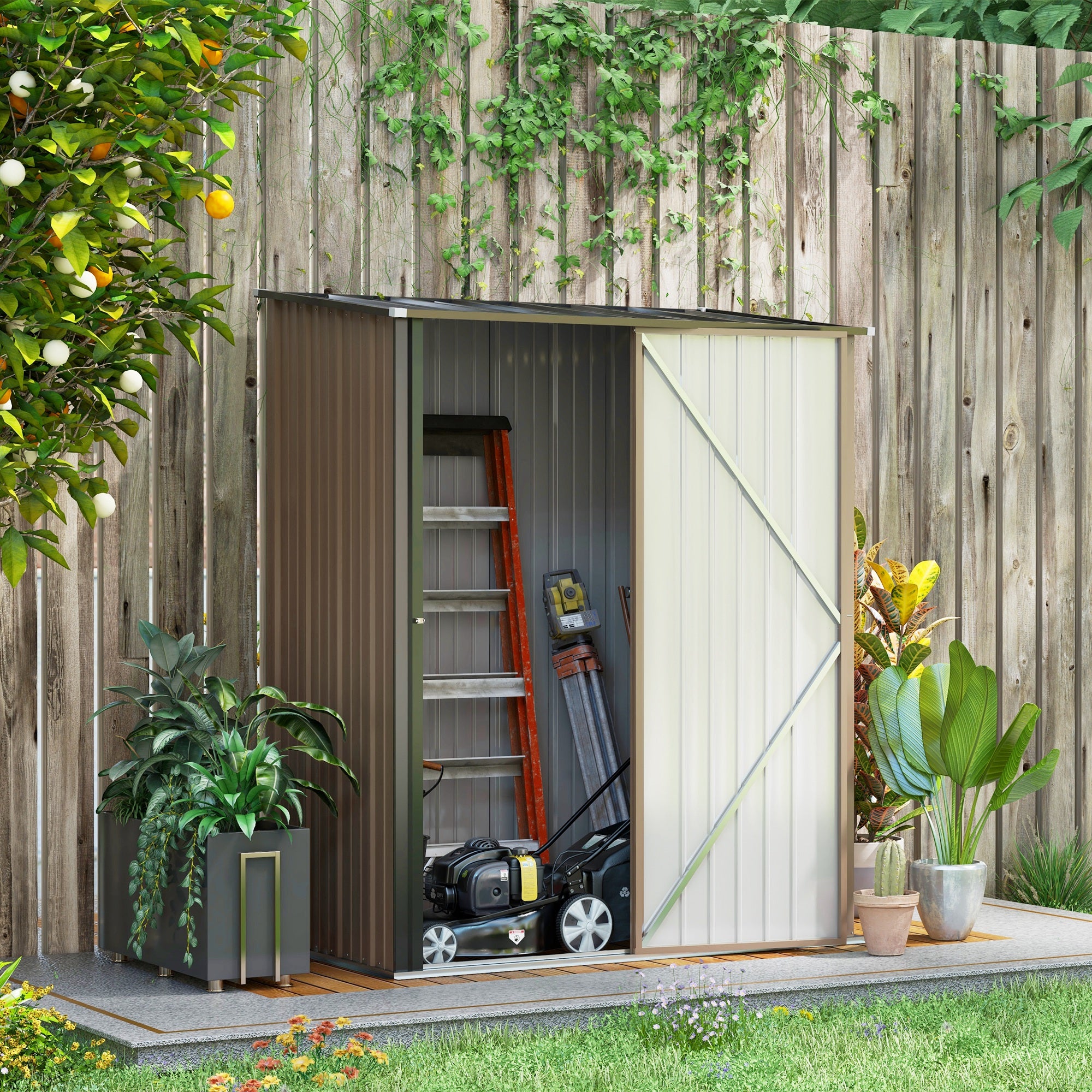 Garden Shed 5.3 x 3.1ft Corrugated Steel - Brown