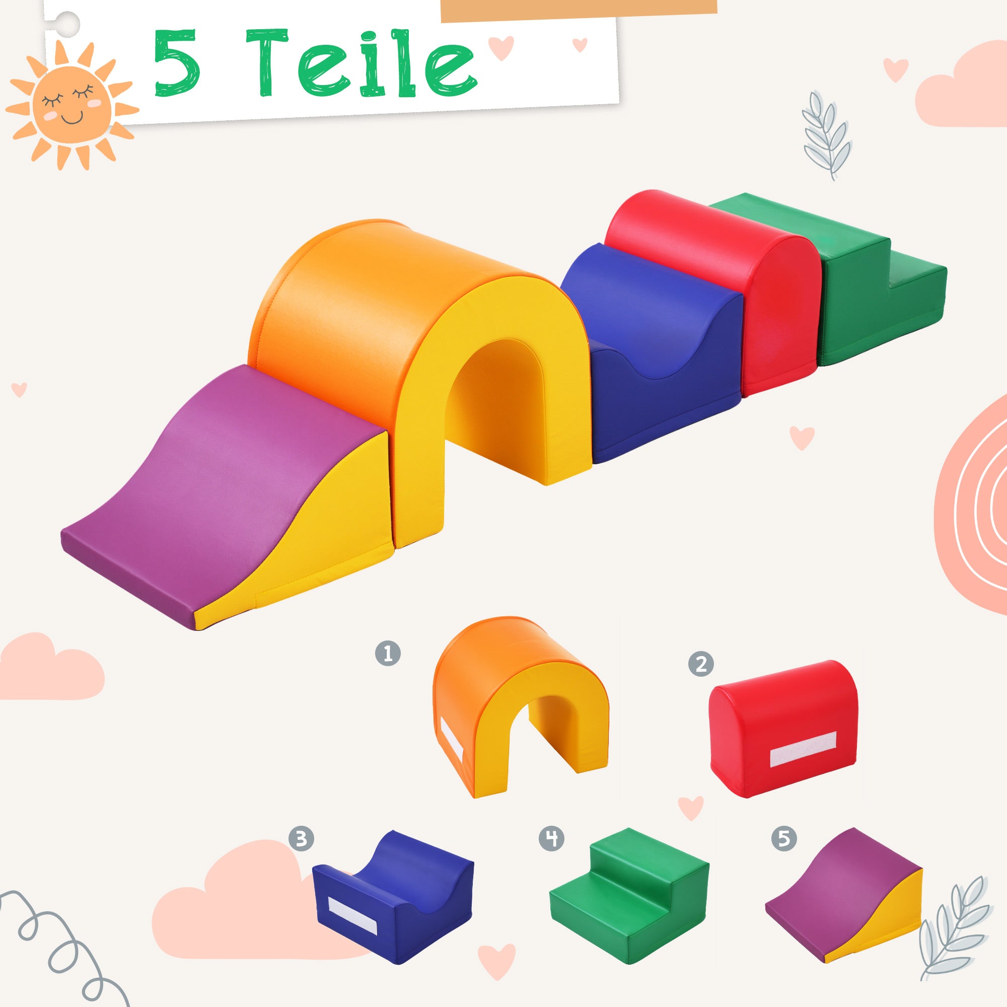 5-in-1 Giant Soft Foam Building Blocks for Kids, Colorful