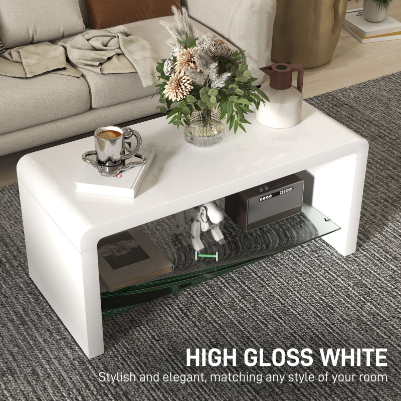 Curved Two-Tier Coffee Table, High Gloss White