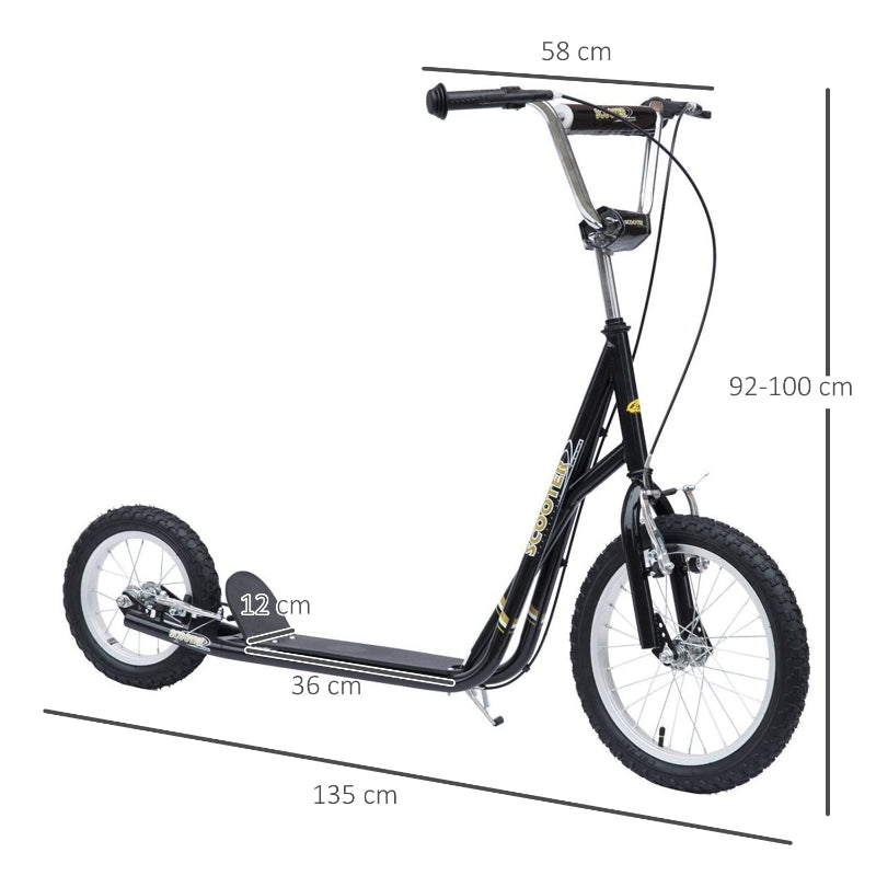 Children's Scooter 16/12 inch, Kick Scooter with Brakes, Black