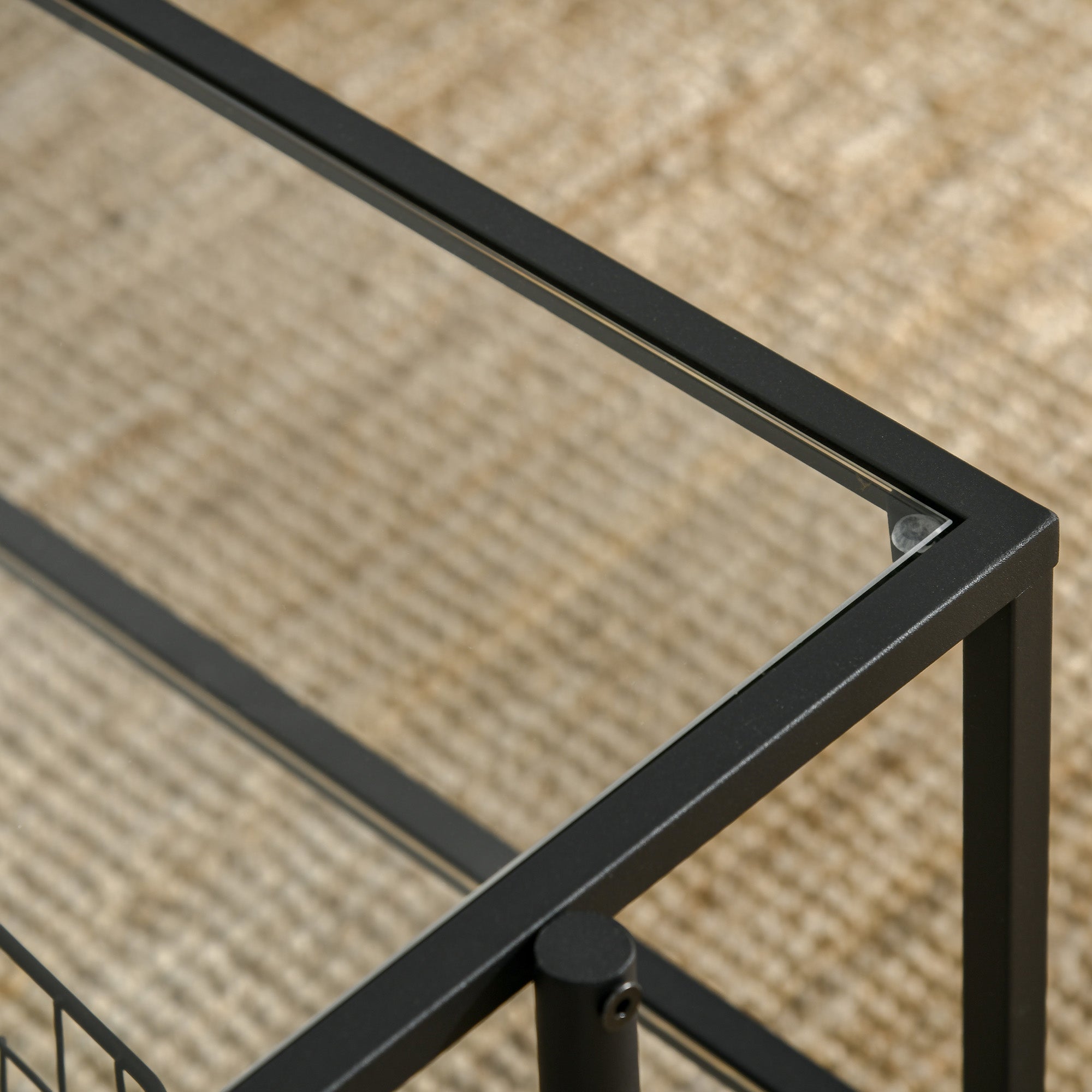 Side Table/Coffee Table 3 Shelves Black Steel Frame Glass