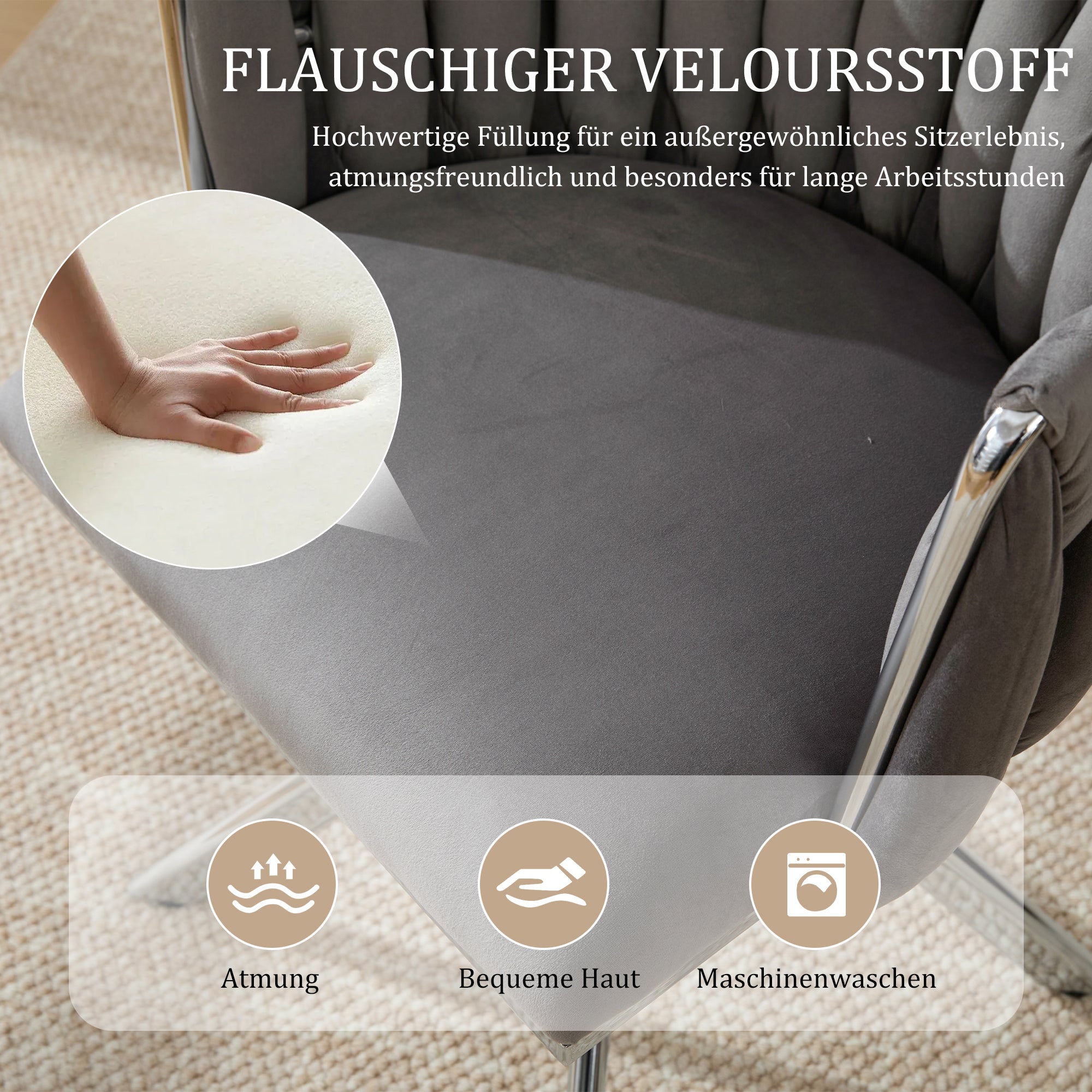 Velour Armchair, 180° Swivel, Ergonomic, Heavy-Duty Metal Frame