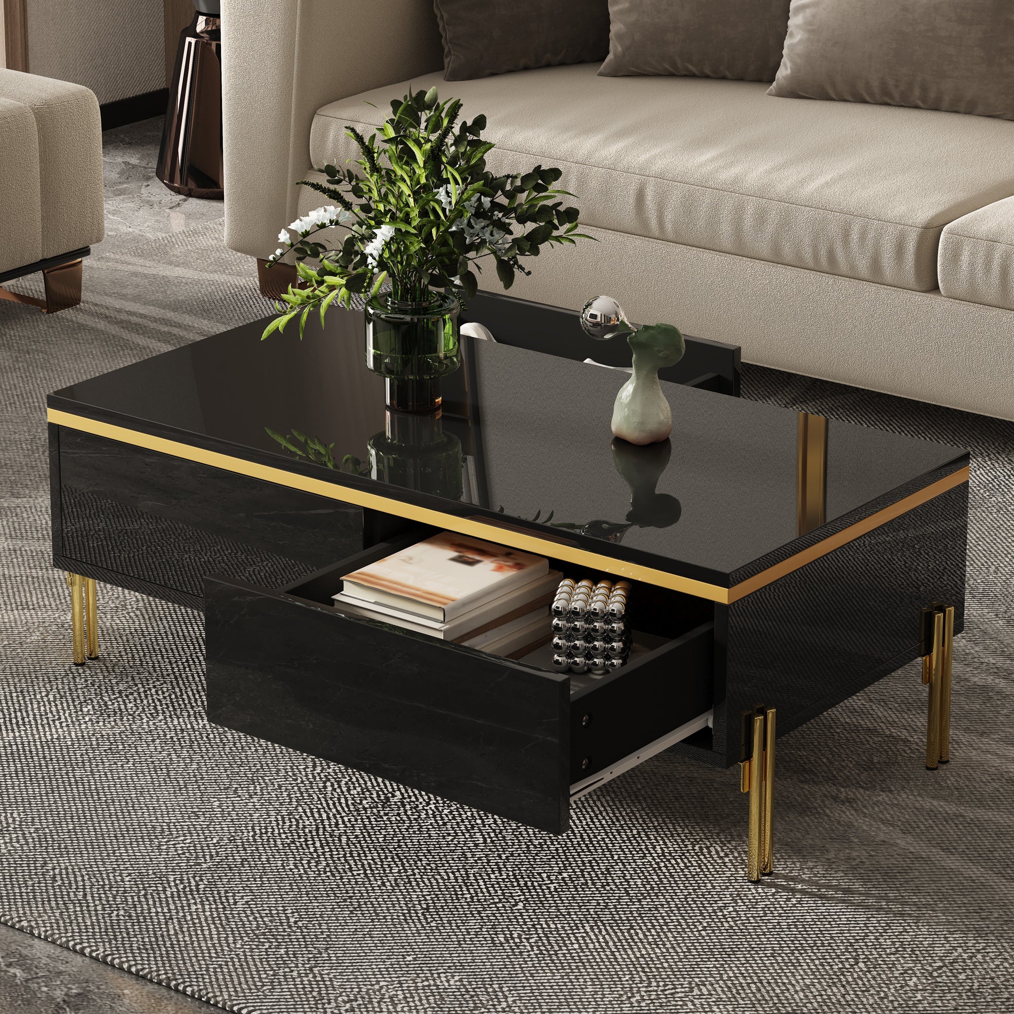 High-Gloss Coffee Table Multifunctional Side Table 100x50x36cm