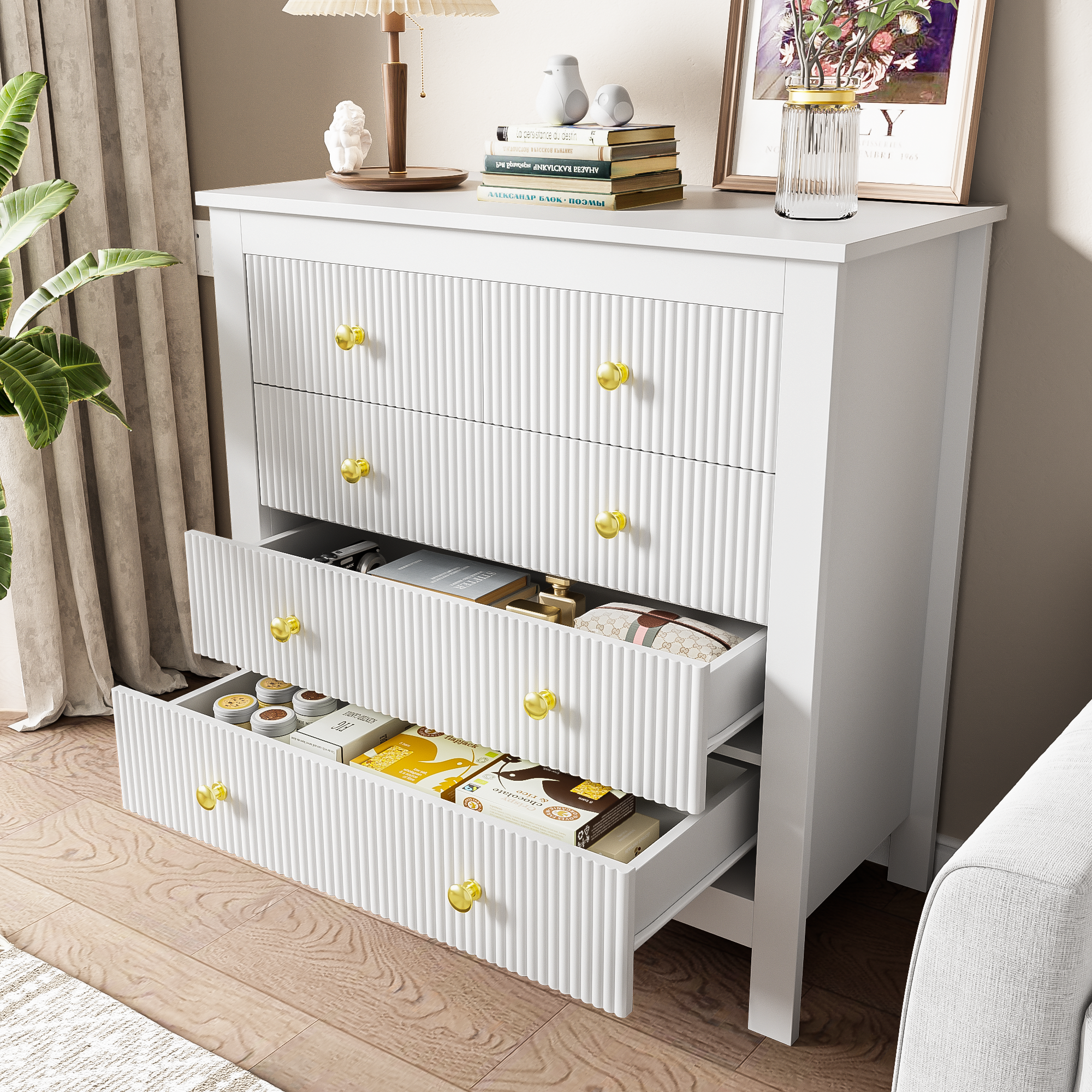 Sideboard with Special Doors & Gold Handles, Shoe Cabinet/Dressing Table