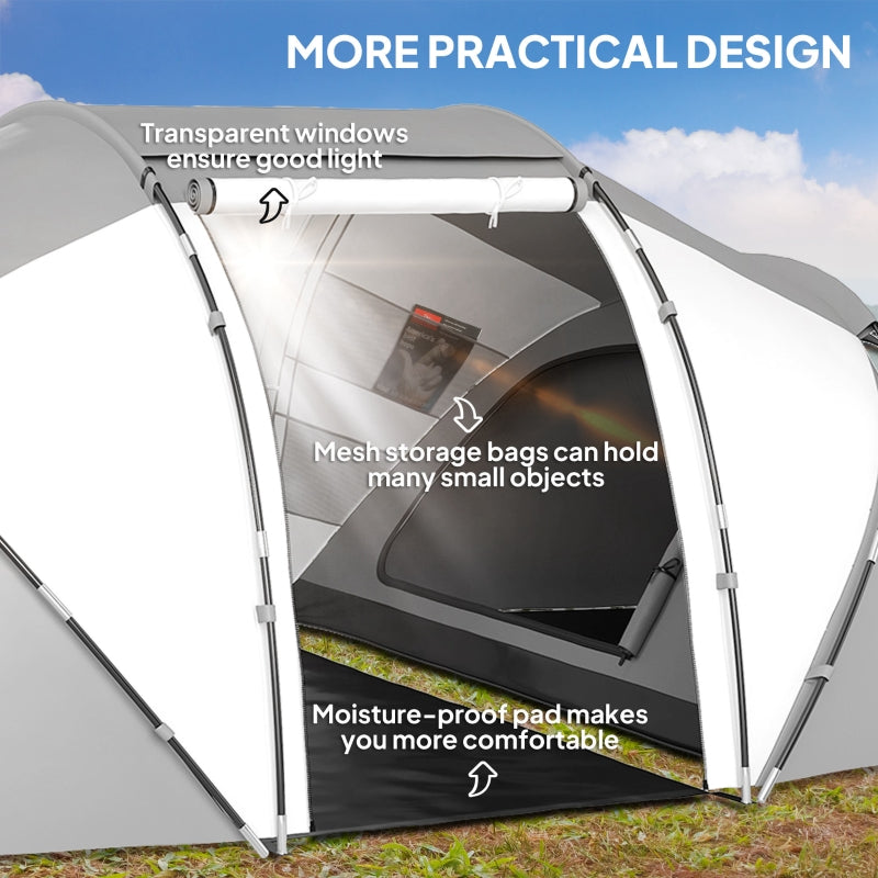 Camping Tent, 4-6 Man UV Protection, Charcoal Grey and White