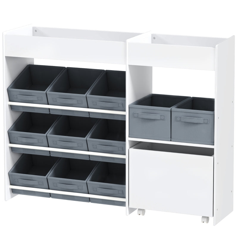 Children's Storage Shelf 11 Fabric Boxes Top Compartments - White