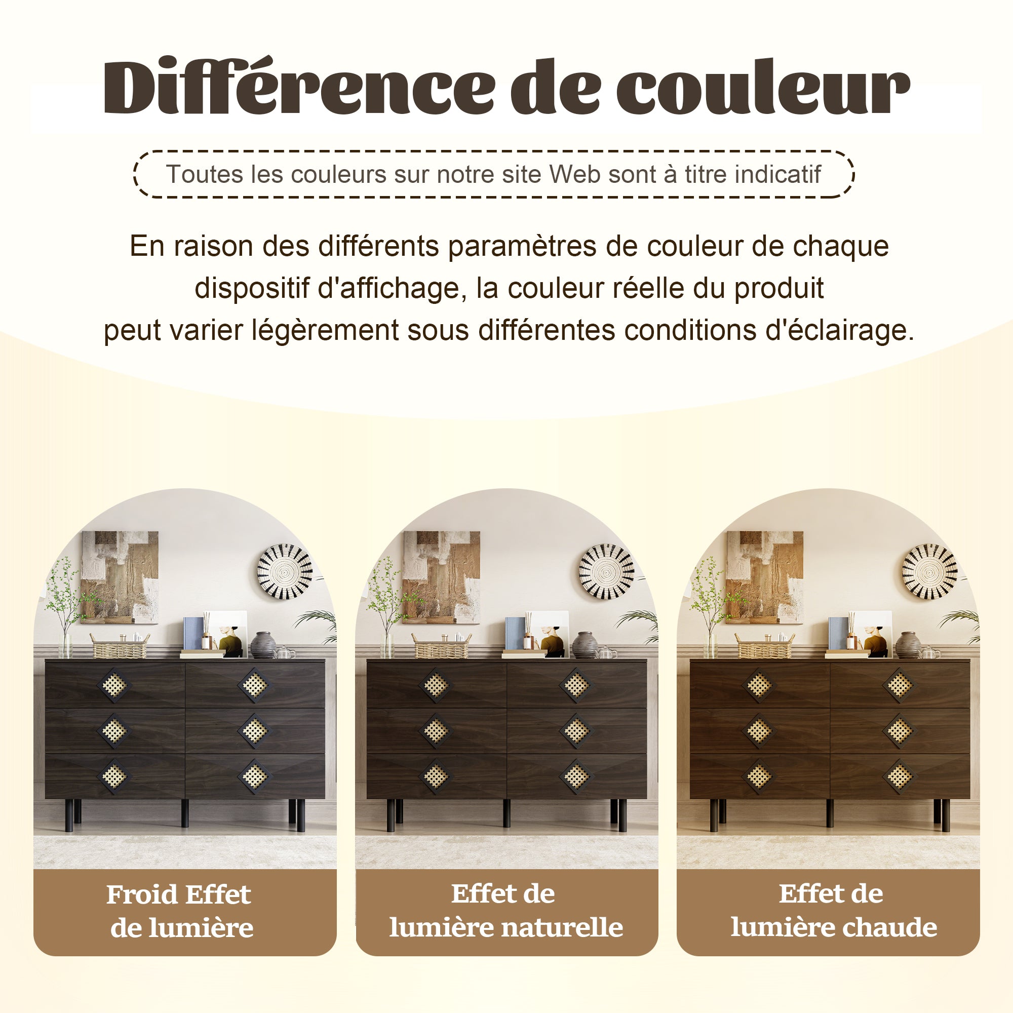 Dressing Table, 6-Drawer with Rattan Handle, Elegant for Bedroom & Living Room