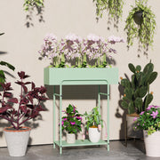 2 Tier Plant Stand with Drain Holes, Floor-standing, Indoor Outdoor Metal, Green