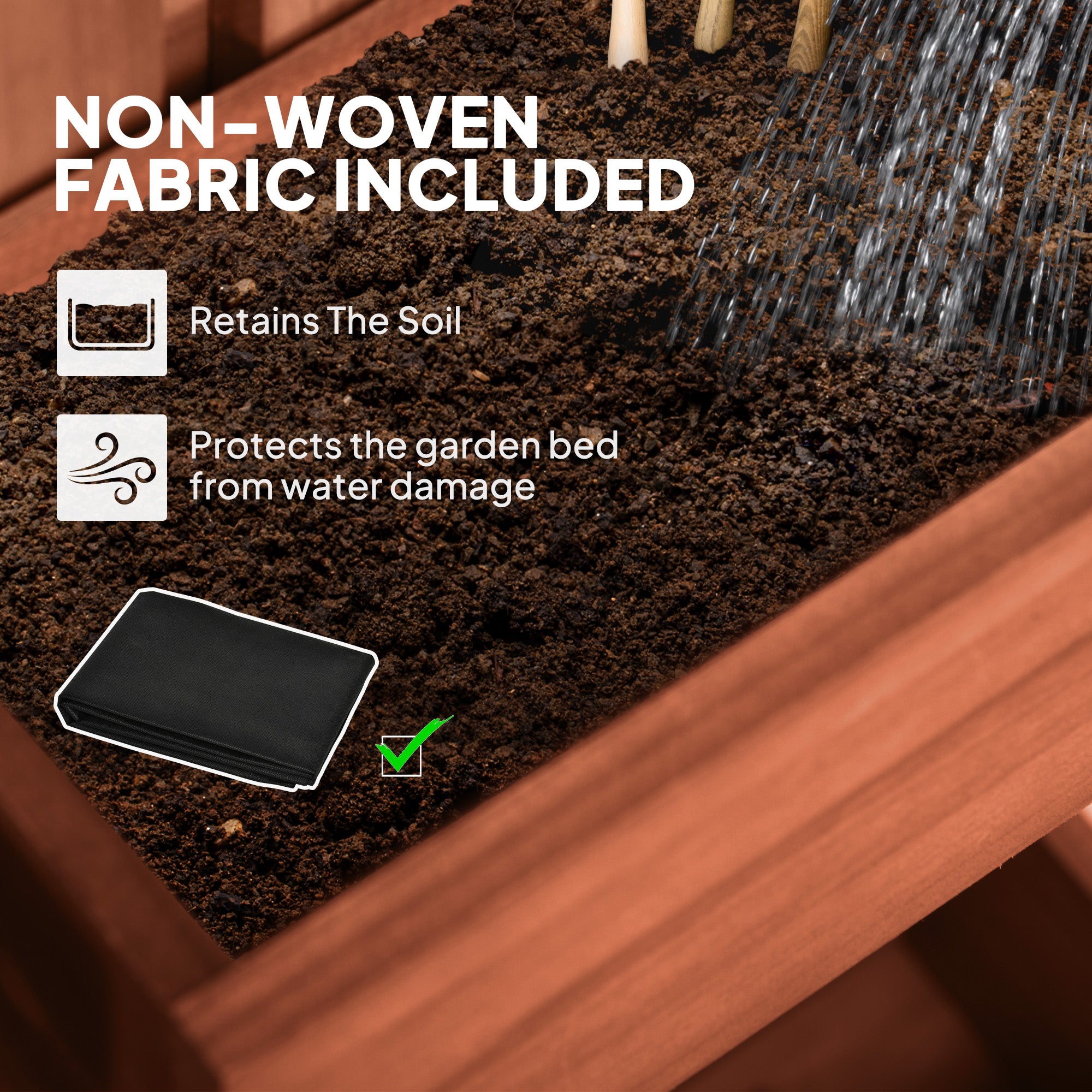 Wall-mounted Garden Planters, Trellis, Drainage Holes, 3 Planter Boxes - Wooden Brown