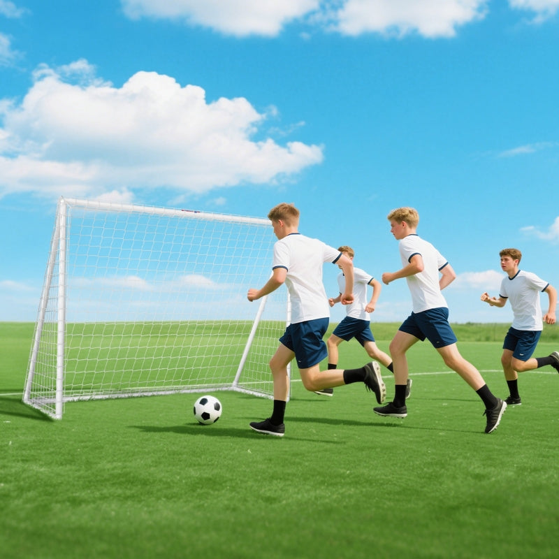 Football Goal with Robust Net and Plastic Frame, 240 x 90 x 180 cm, White