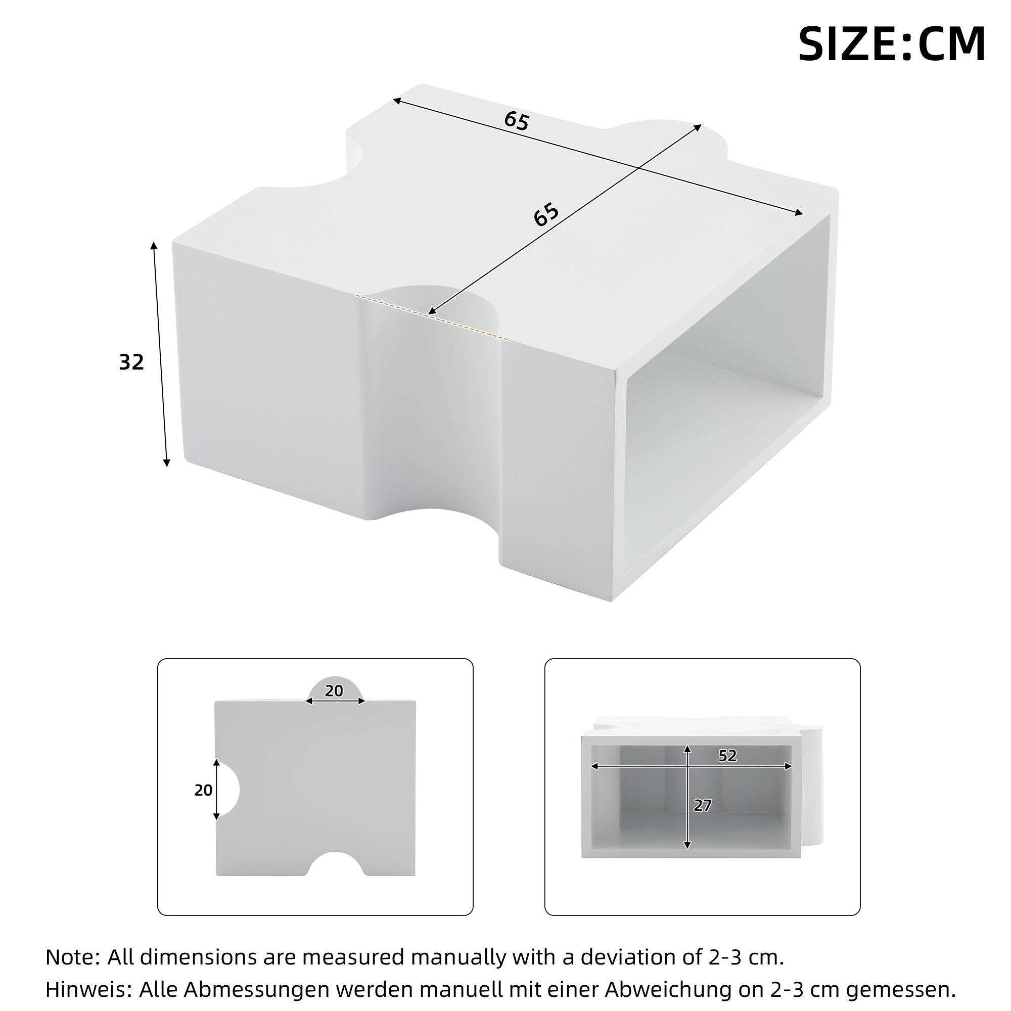 Coffee Table (65x65x32cm) Puzzle Pattern, Cold White MDF