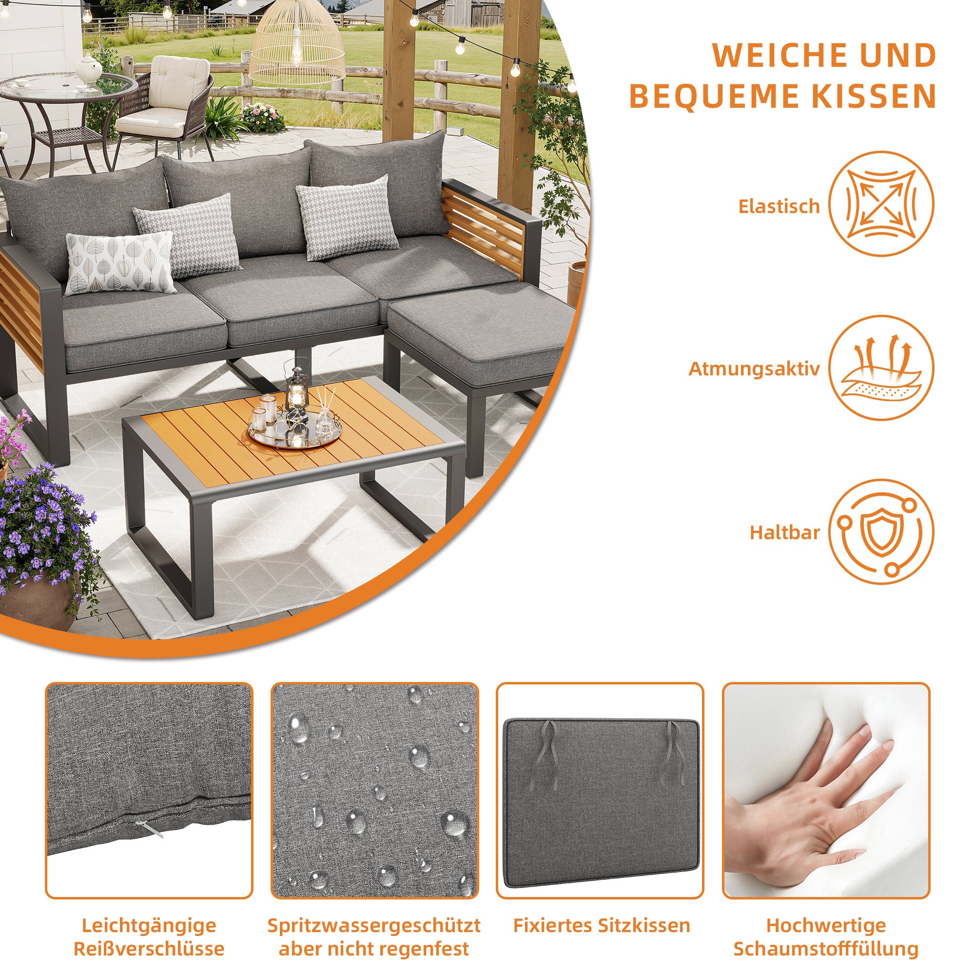 Garden Lounge Set 6-8 Seater Outdoor Sofa - Galvanized Iron Frame