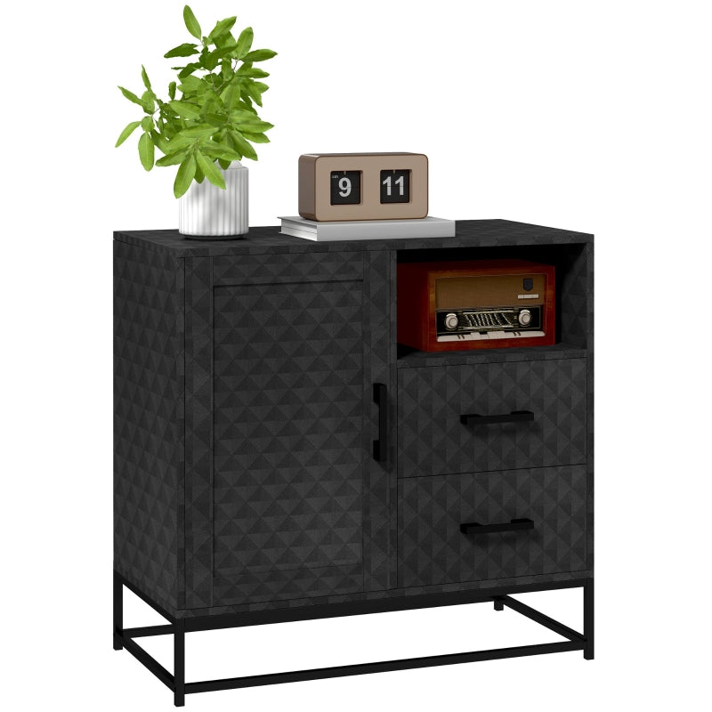 Sideboard Adjustable Shelf Freestanding Storage Cabinet Open Compartment 2 Drawers Black
