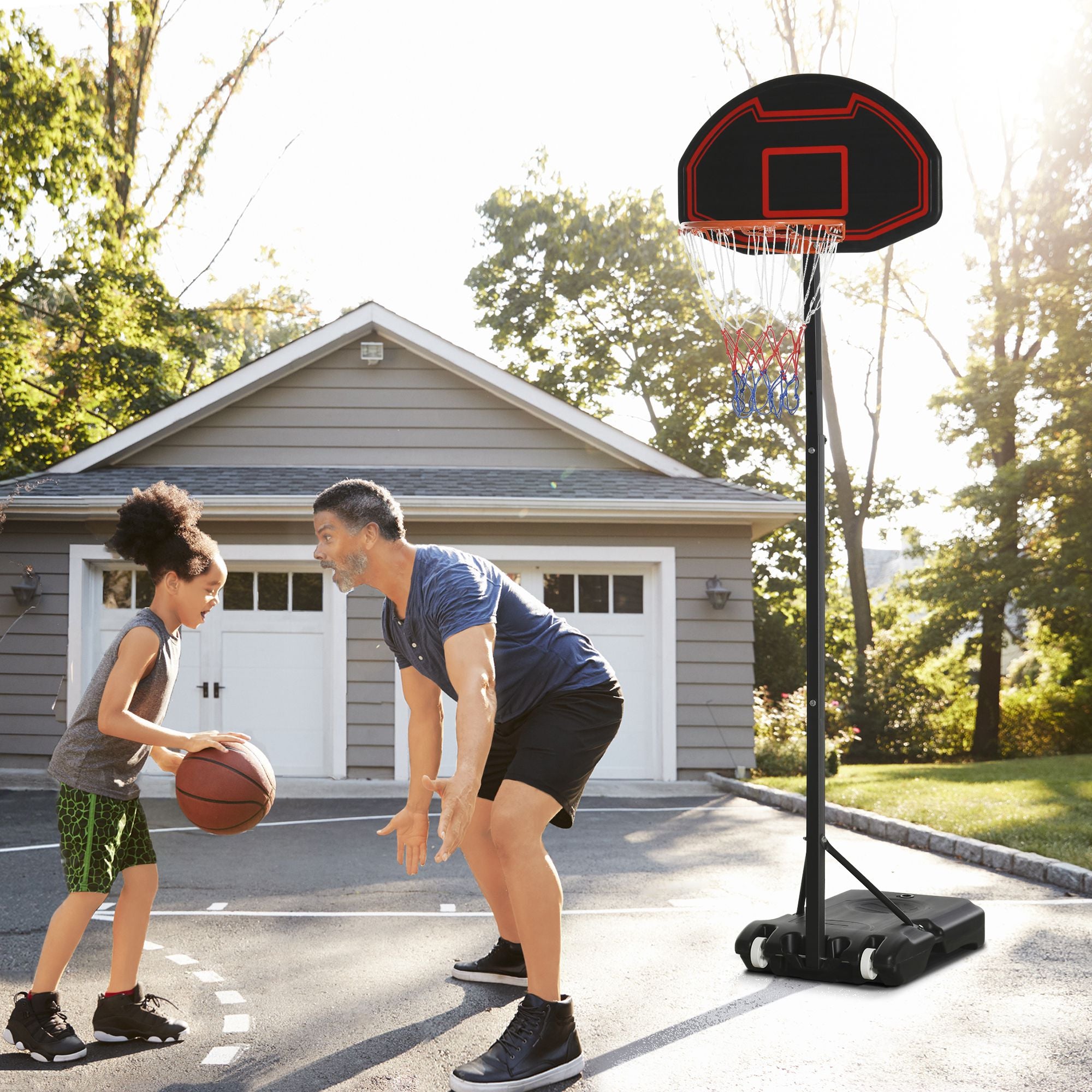 Basketball hoop with stand outdoor adjustable height 195-250cm with wheels