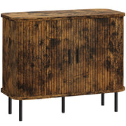 Sideboard Storage Cabinet with Slatted Tambour Doors, Steel Legs, Rustic Brown