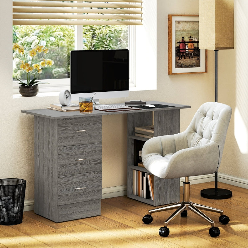 Computer Desk with 3 Shelves and Drawers for Home Office, Grey