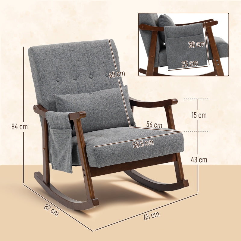 Wood Frame Rocking Accent Chair, 35° Rocking Base with Side Pocket, Grey