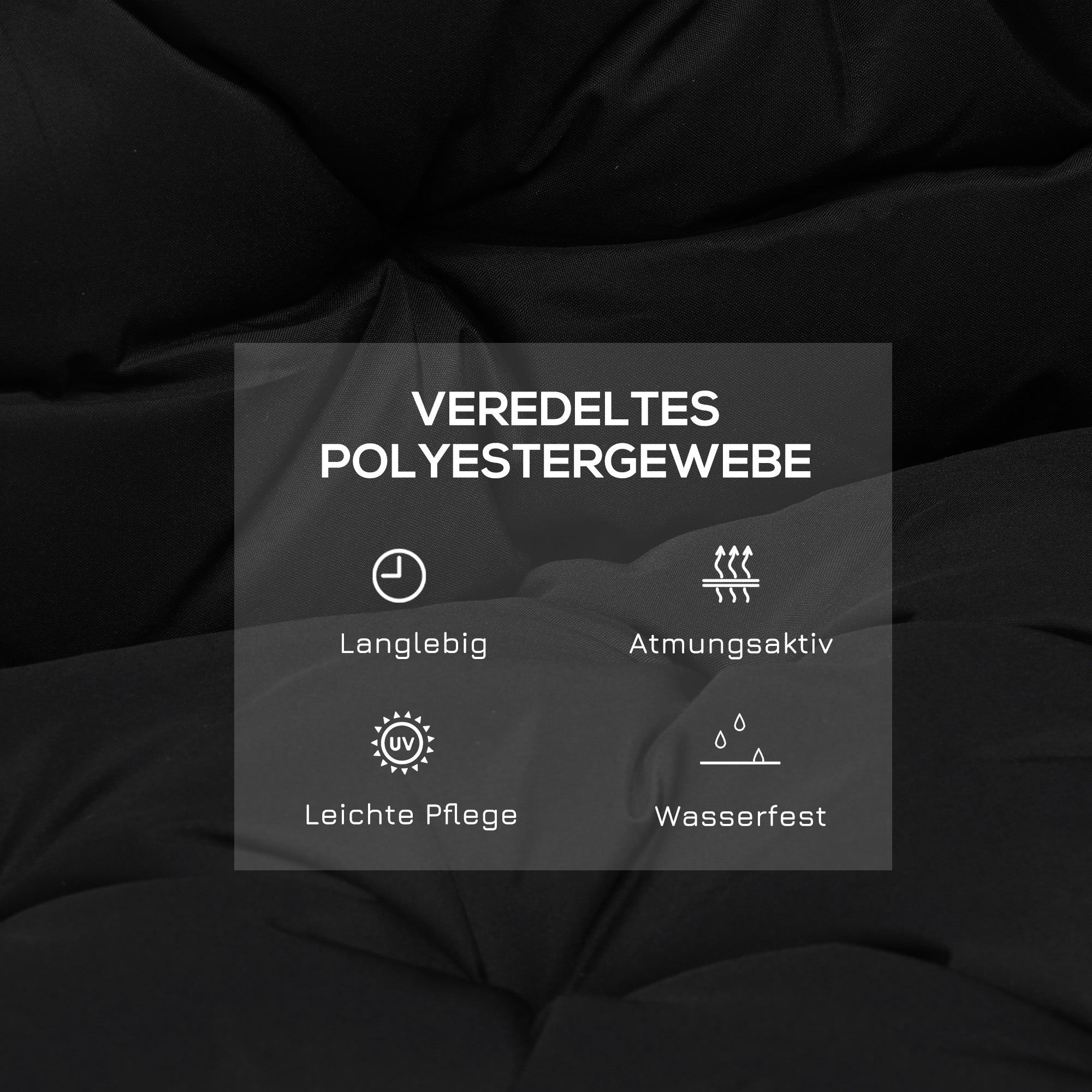 3-Seater Bench Cushion with Ties, Outdoor/Indoor, Black