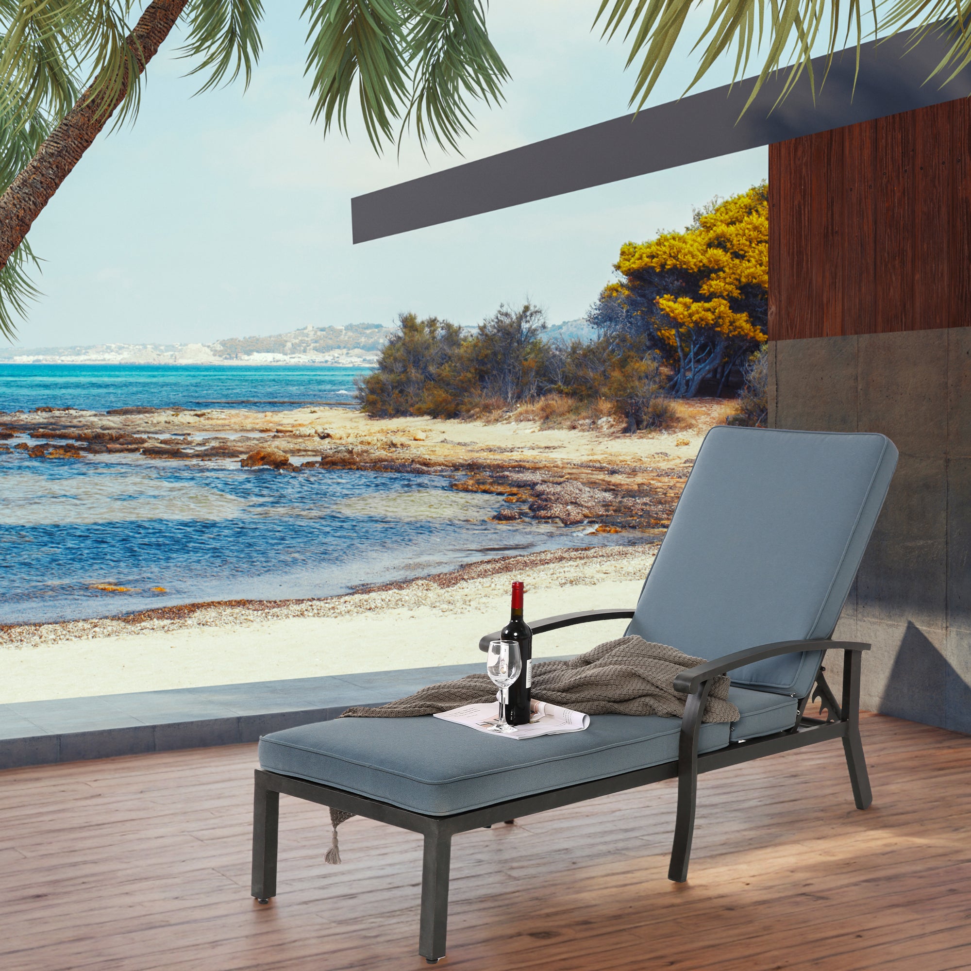 Lounge Patio Chair, Adjustable Reclining Rustproof Aluminum Poolside Chaise, Blue