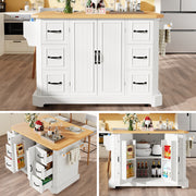 Mobile Kitchen Island with 2 Doors and 6 Drawers, White and Black