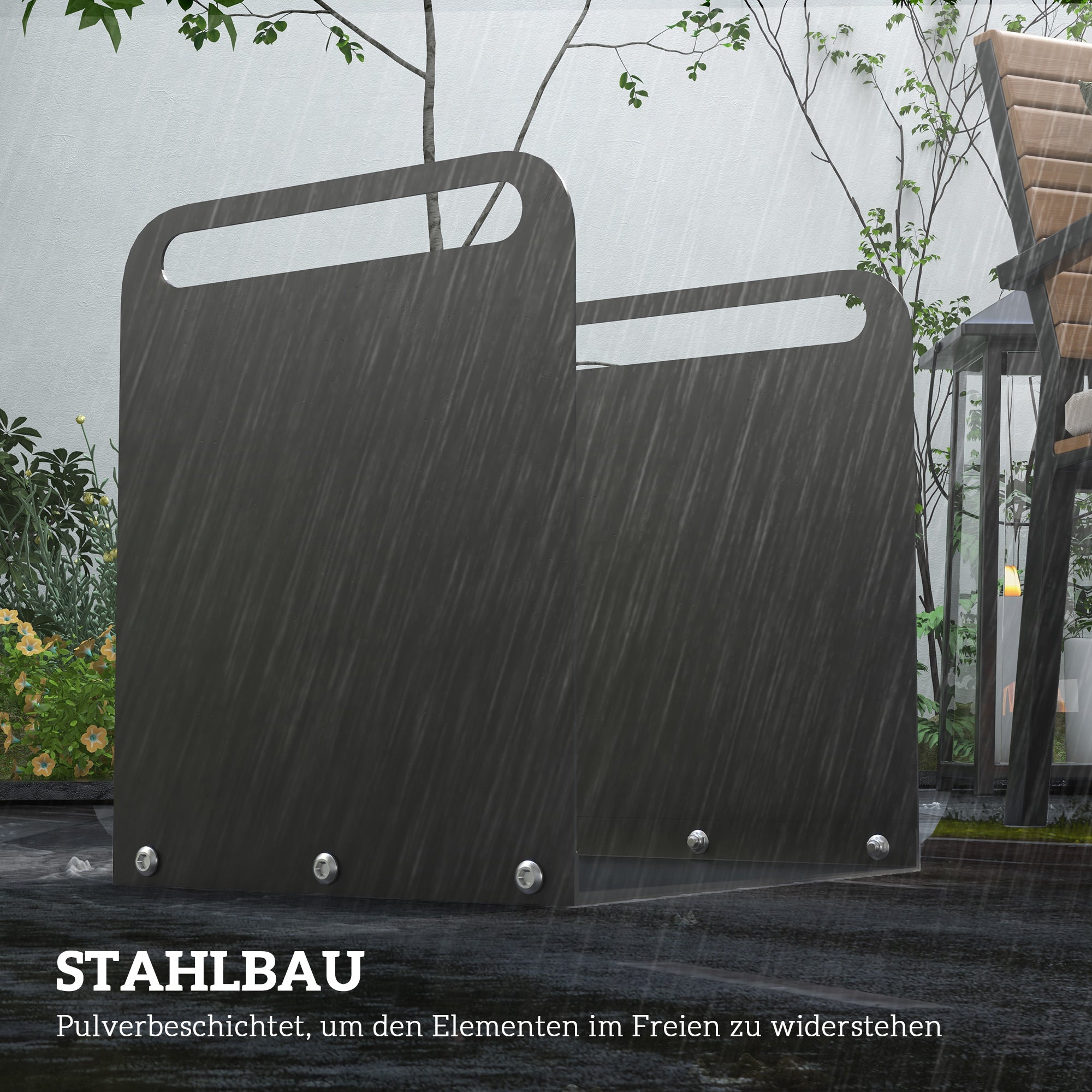 Firewood Rack 36.5x30x36cm with Handles, Indoor/Outdoor, 30kg, Black Steel