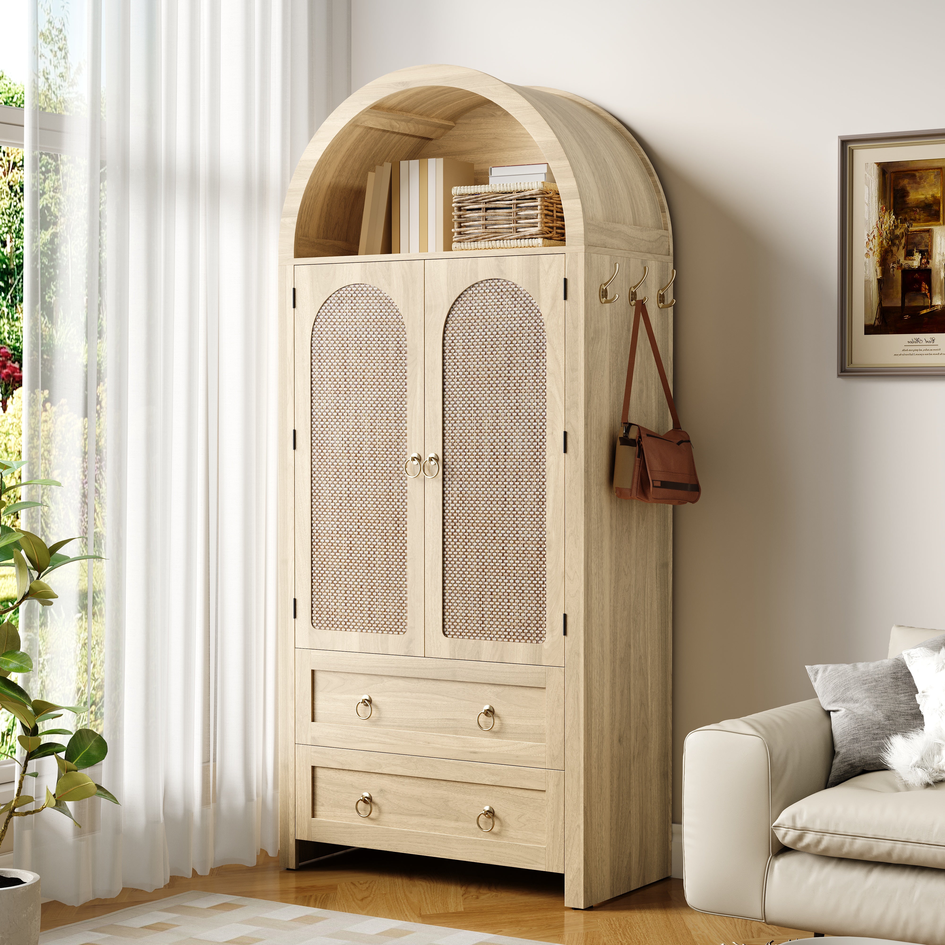 Sideboard Vintage Wickerwork Arch Double Drawer Storage Cabinet