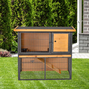 Small Animal Hutch Elevated Pet Cage, Lockable Door 89.5x45x81 cm, Wood/Metal Light Yellow