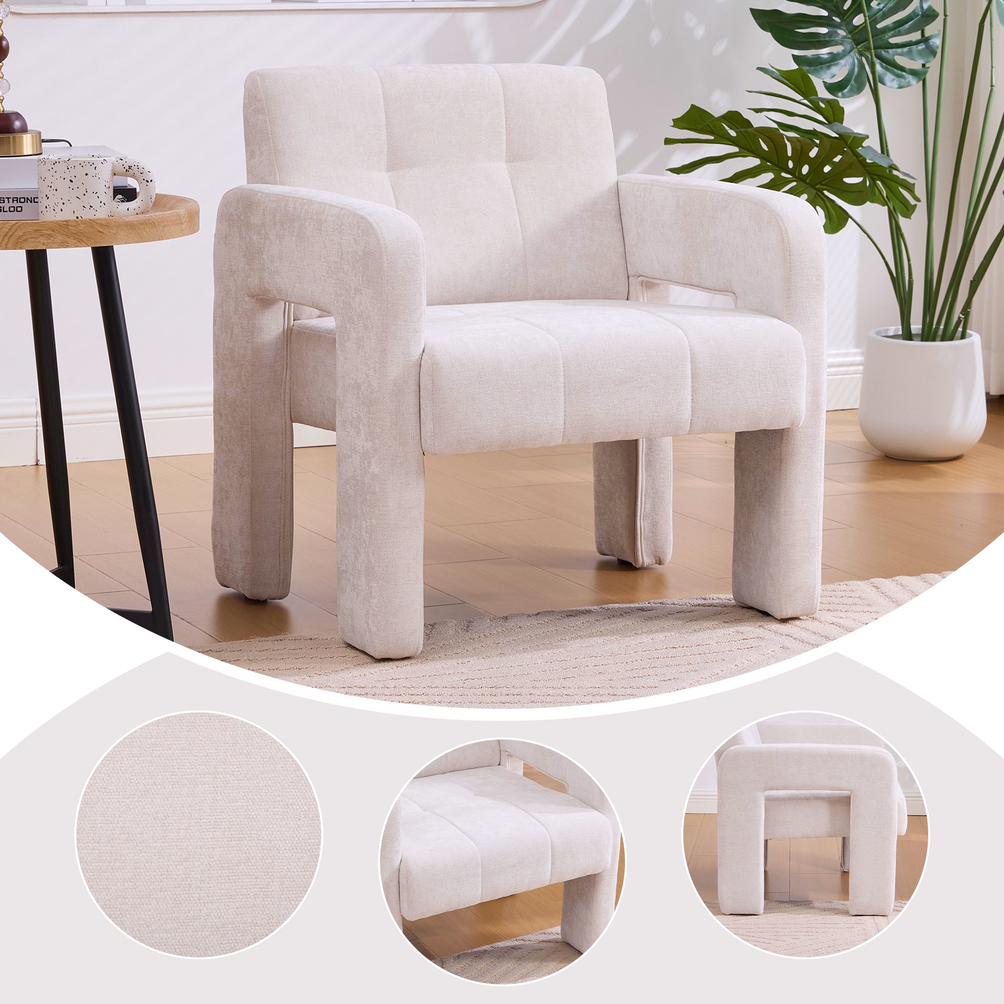 Modern Minimalist Casual Single Armchair, Comfortable Upholstered Padded Nordic Style, Casual Seating