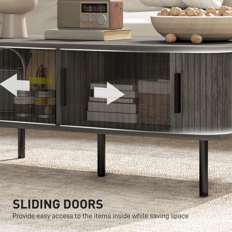 Coffee Table with Storage, Rectangular Sliding Doors, Grey Wood-Effect
