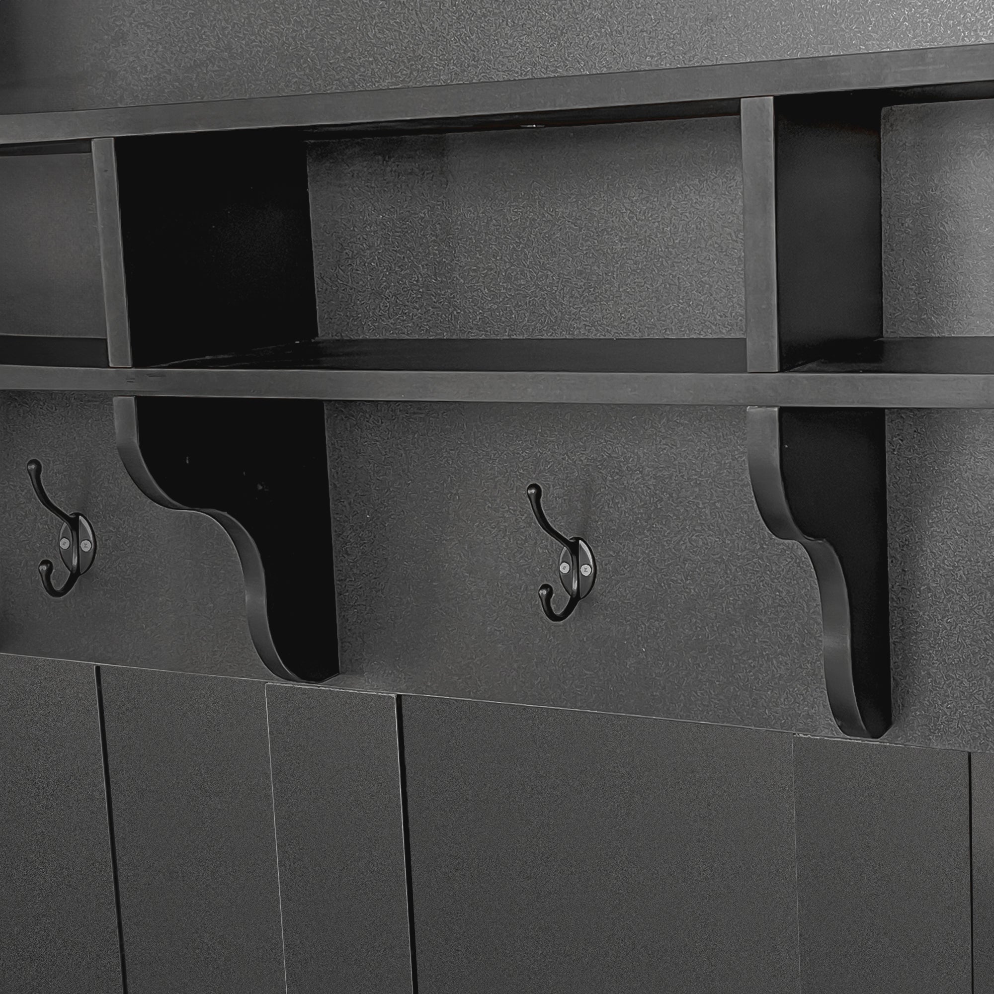 Wardrobe set with bench and shoe rack, multifunctional storage, black