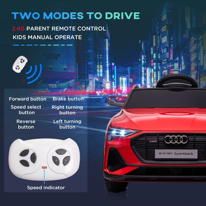 Audi E-tron 12V Electric Ride-On Car with Remote, Music, Lights, Suspension Wheels, Red