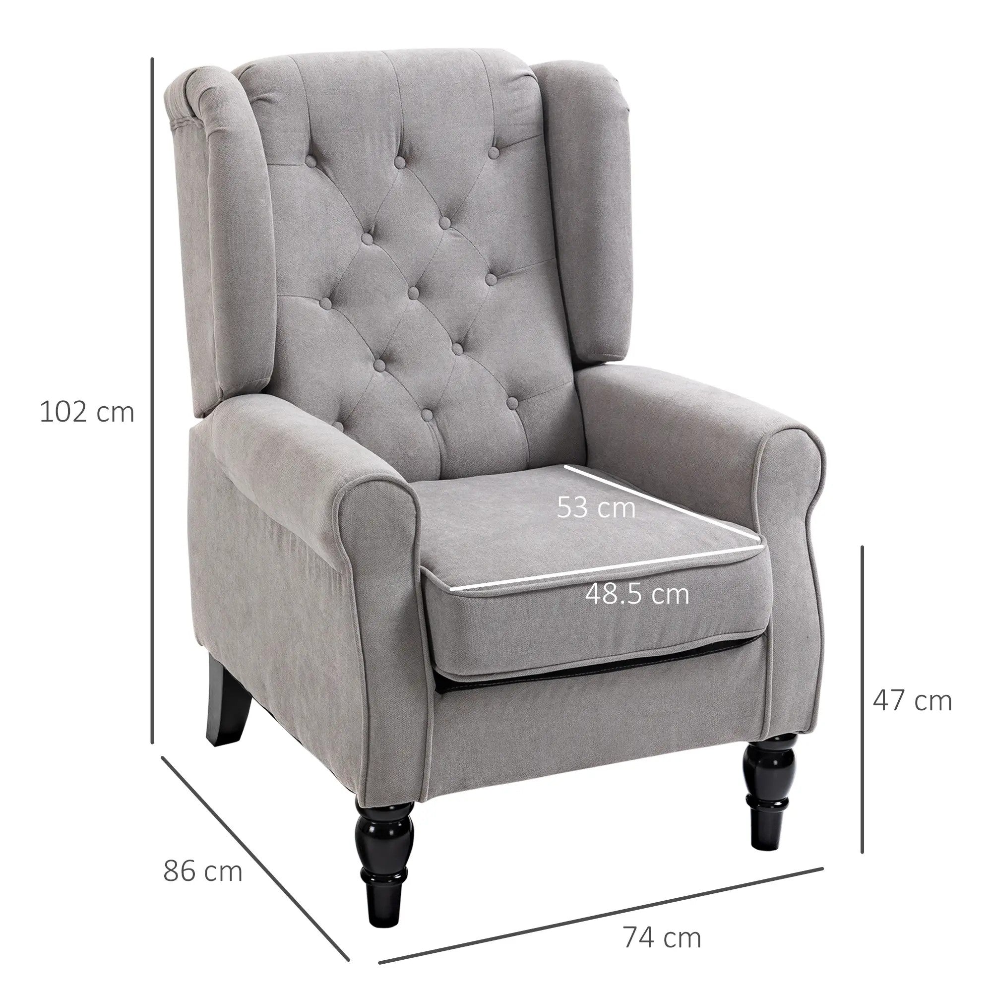 Single armchair, wing chair accent chair with tufting wooden feet, polyester grey