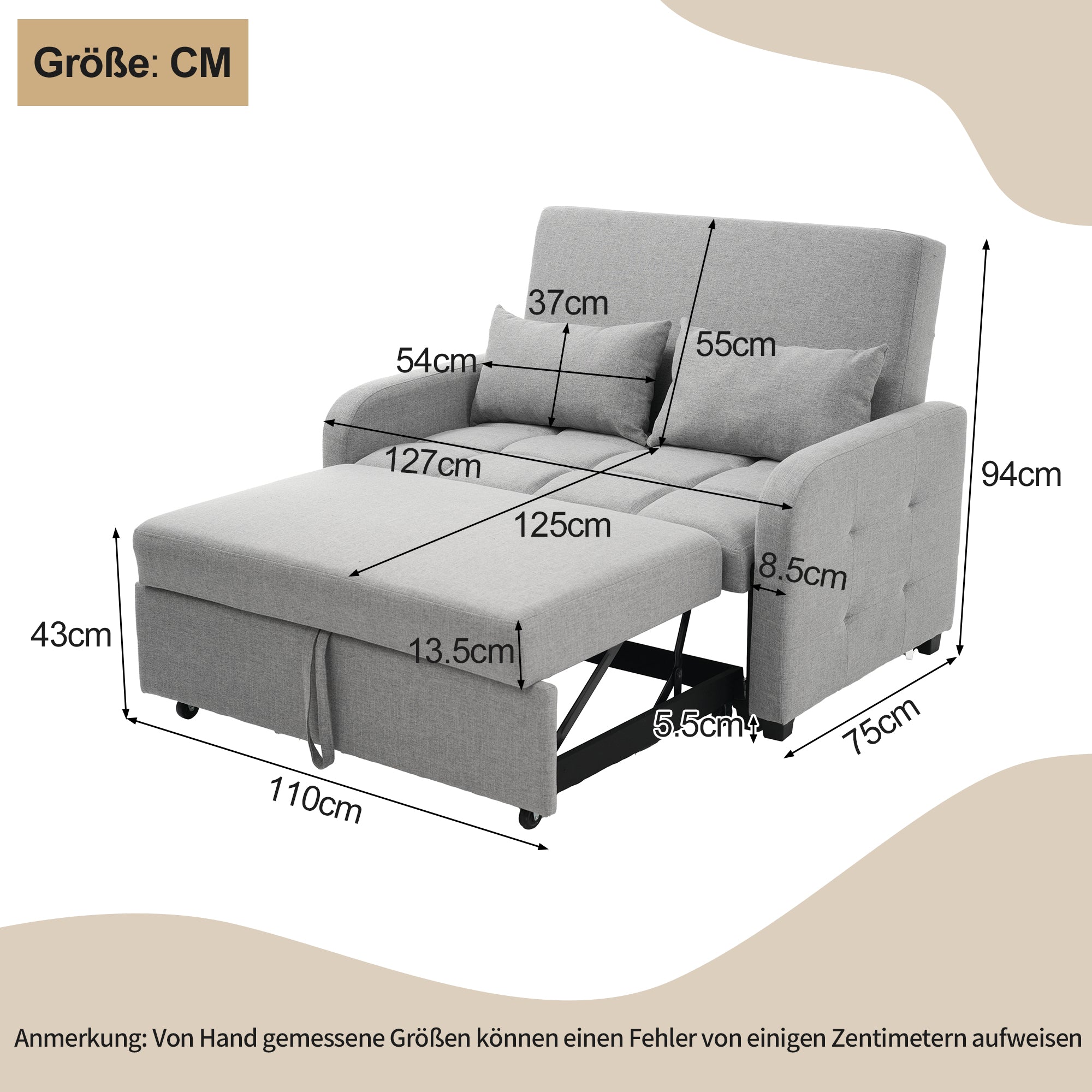 Sofa Bed, Multifunctional Folding Adjustable Backrest 180x127cm