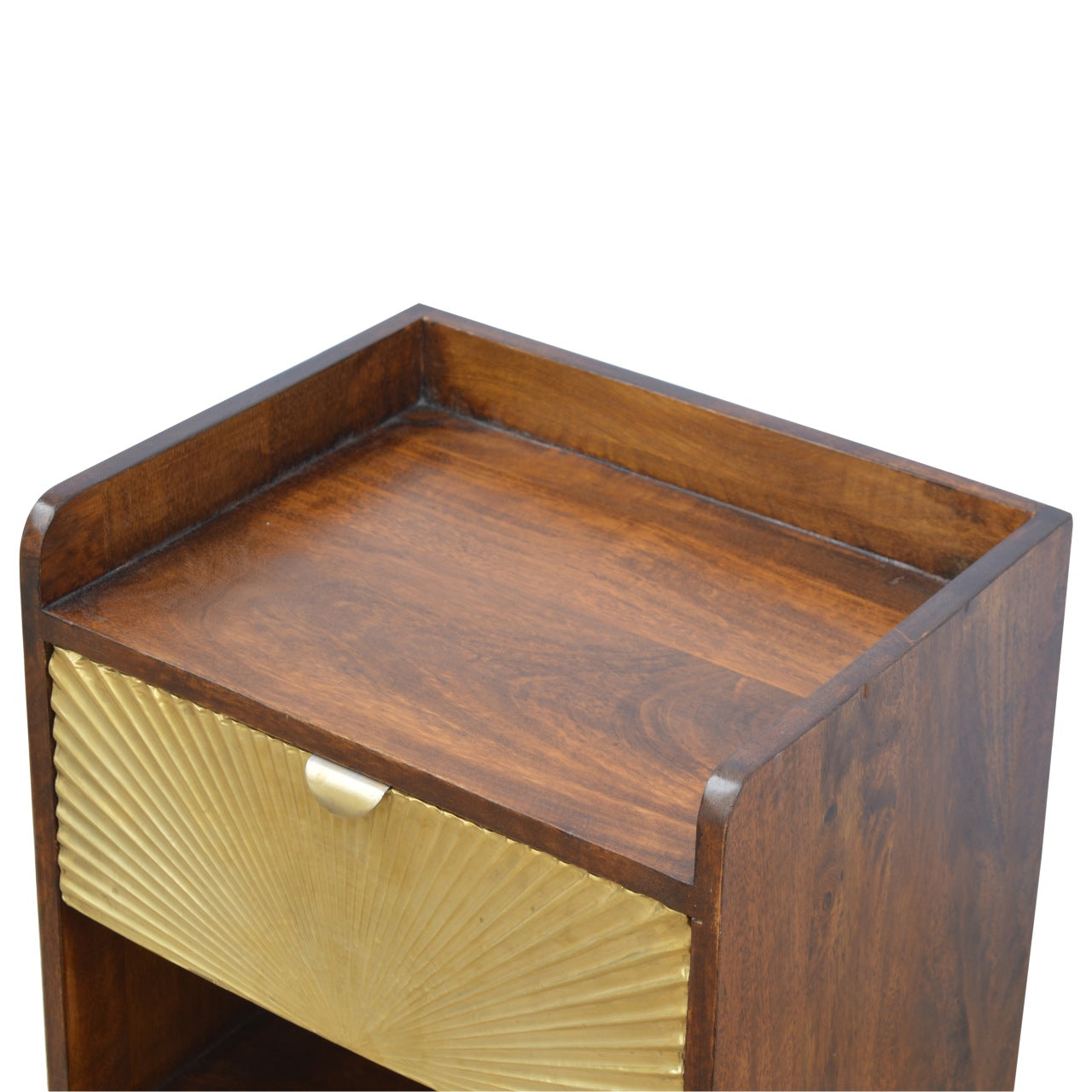 Solid Wood Manila Gold Bedside, One Drawer, 1 Shelf, Dark Brown & Golden