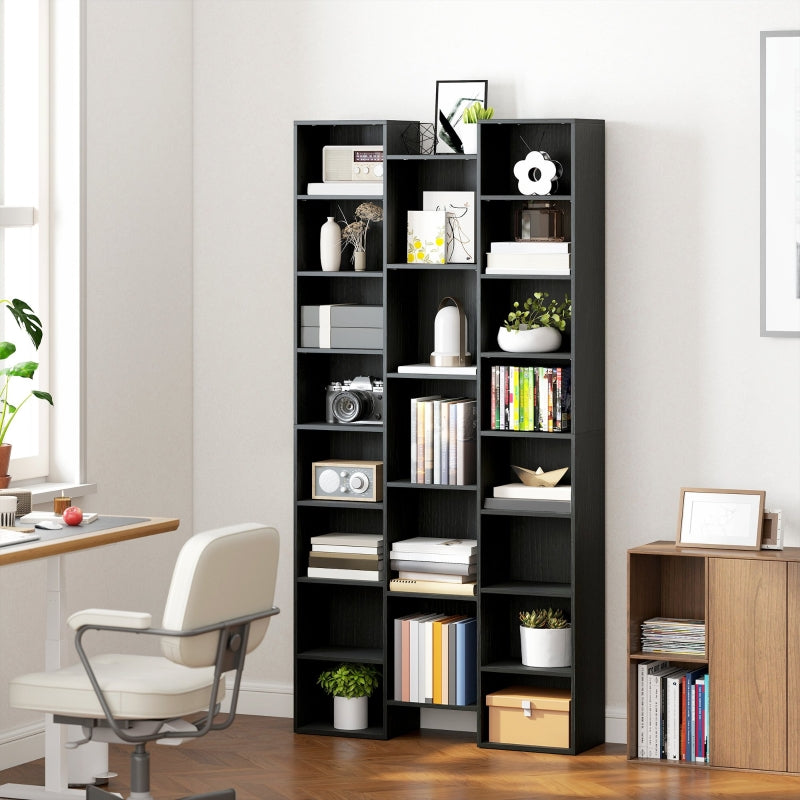 21-Compartment Bookshelf with Ten Adjustable Shelves Engineered Wood Black