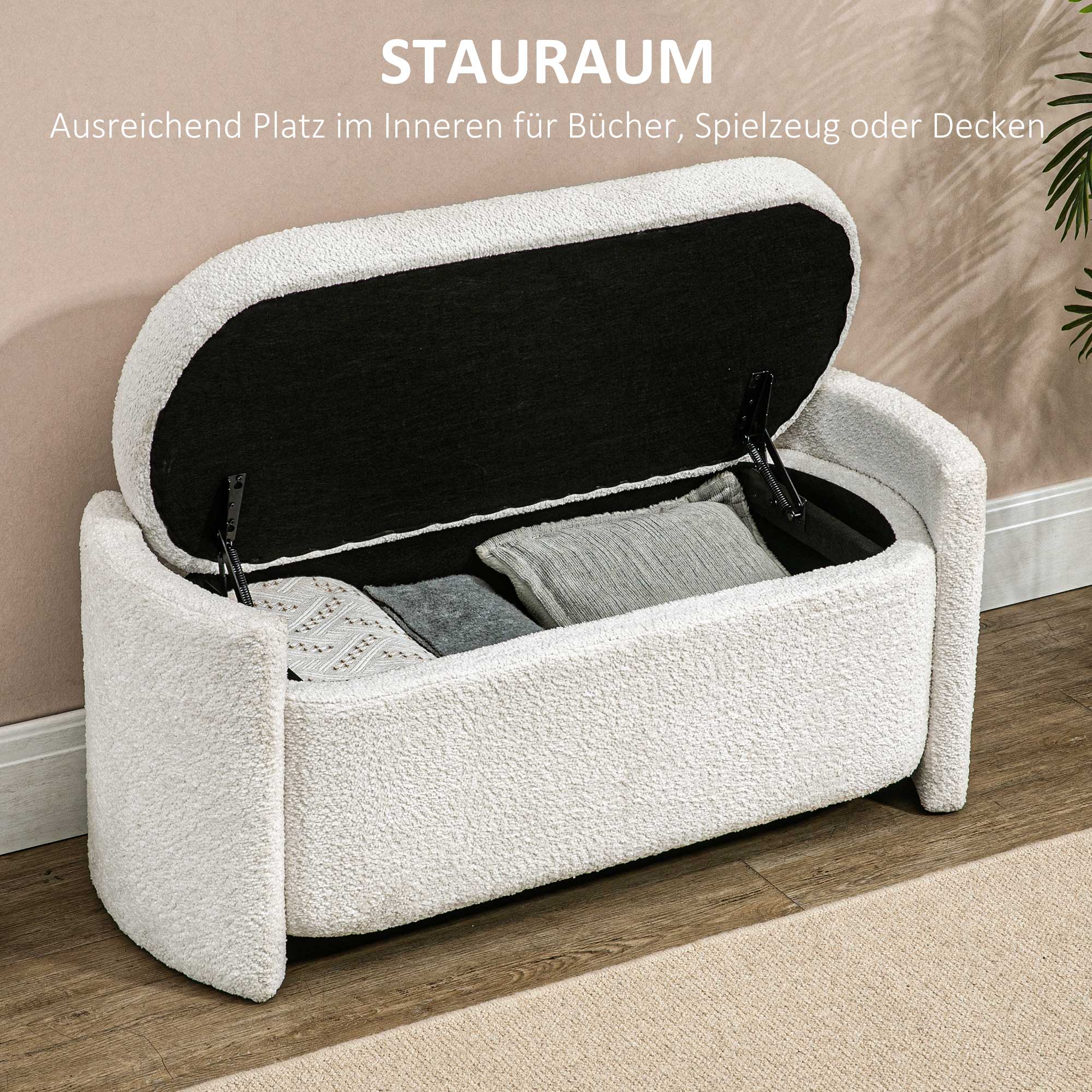 Bench, Upholstered Storage with Lid, Cream