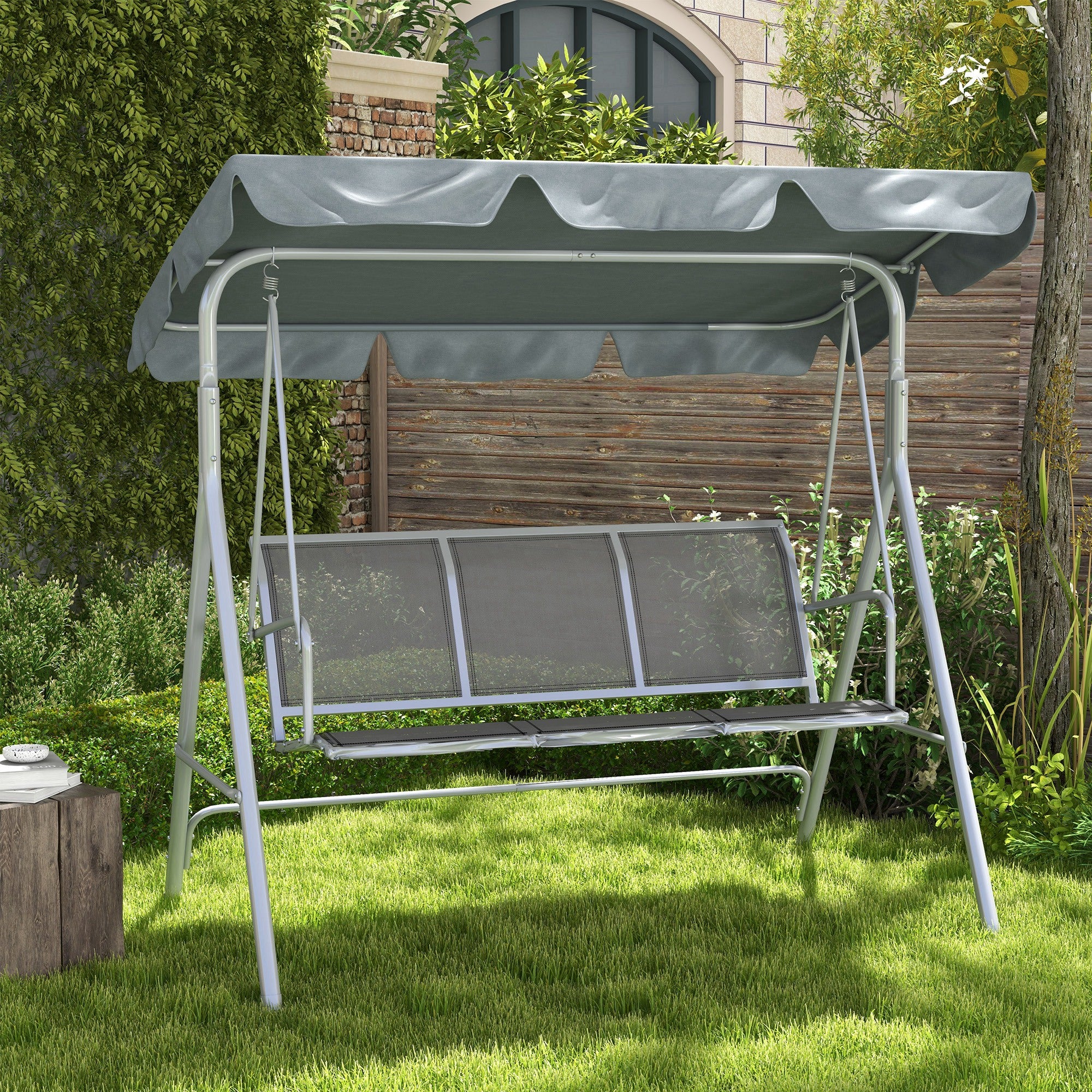 Hollywood Swing 3-Seater Garden Canopy 170x110x153cm, Metal Grey Silver