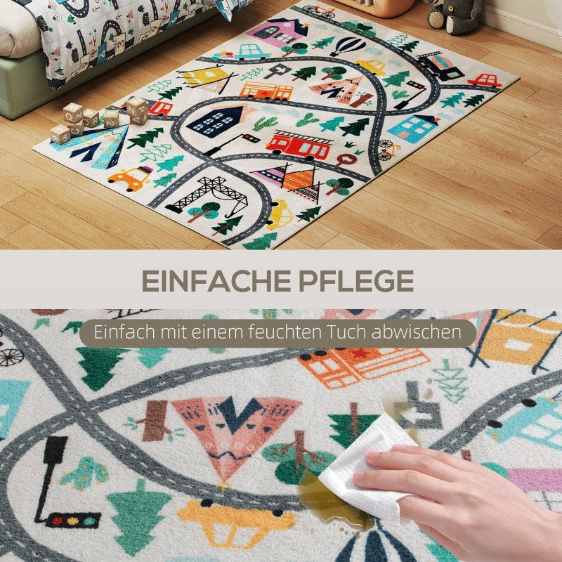 Highway Pattern Rug, Soft Fleece Easy Care, White Colorful