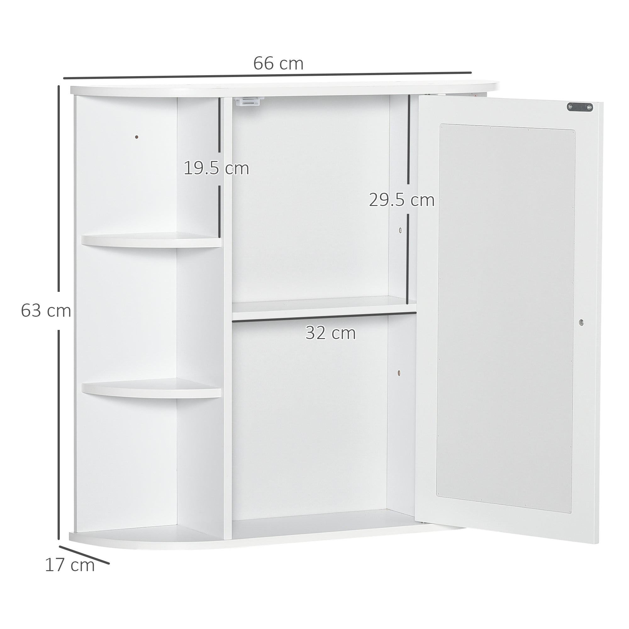 Mirror Cabinet, Wall Mounted with 8 Compartments, White