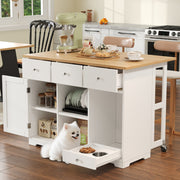 Kitchen Trolley, Mobile Serving Island Drawer Pet Food Area, White