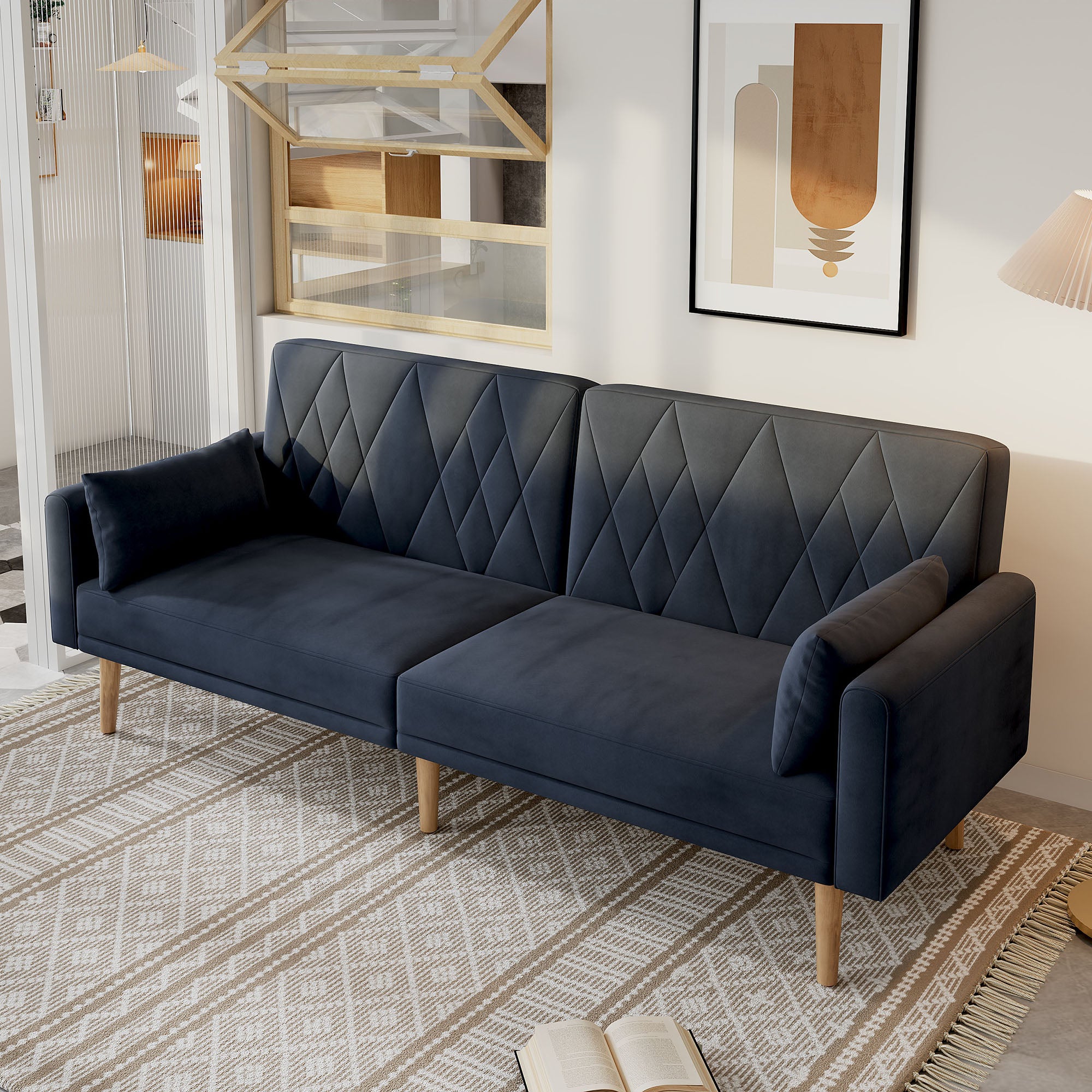 Sofa, Two-Seater Sofa Bed with Sleep Function, Velvet Fabric