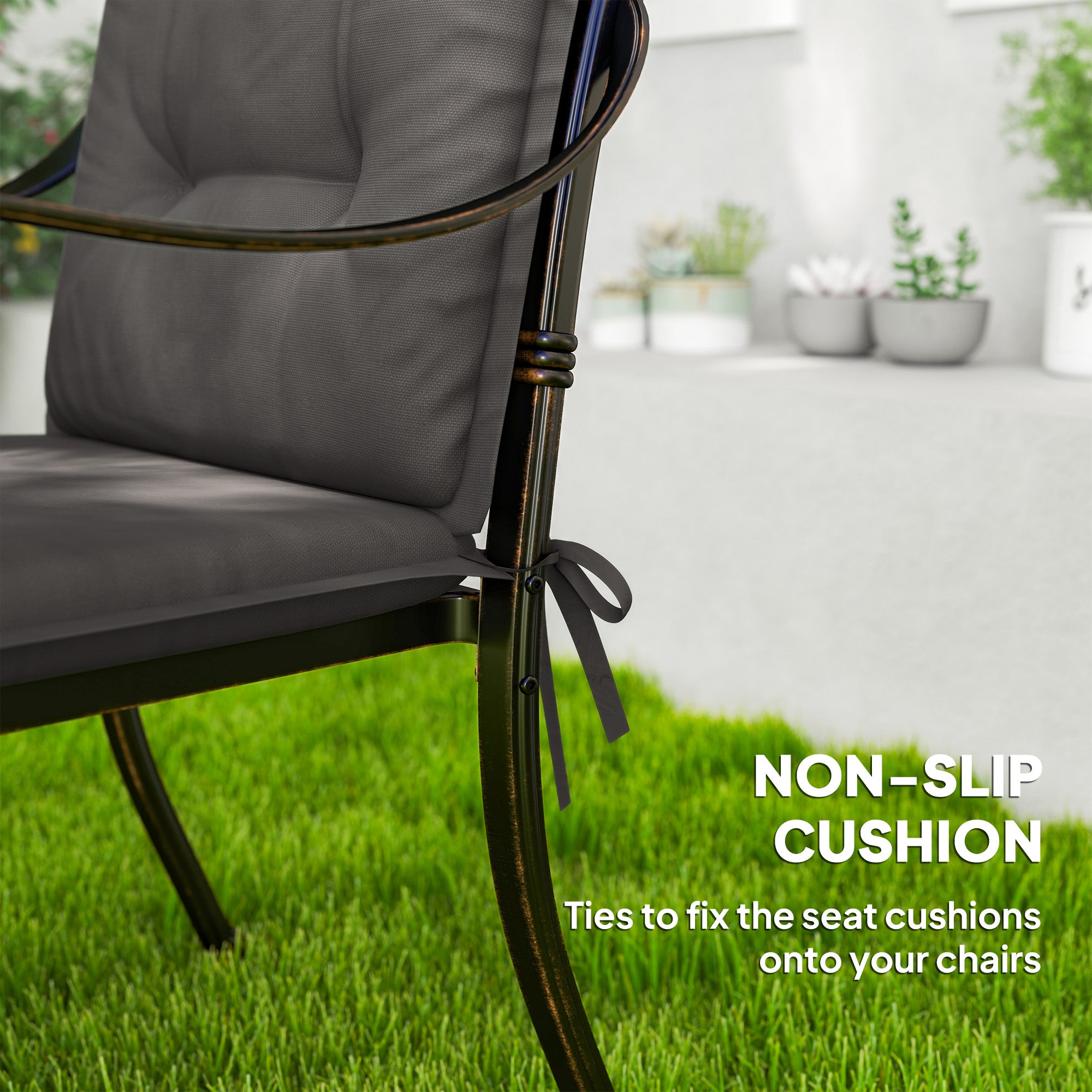 Set of Four Padded Seat Cushions for Garden/Outdoor Use, Charcoal Grey