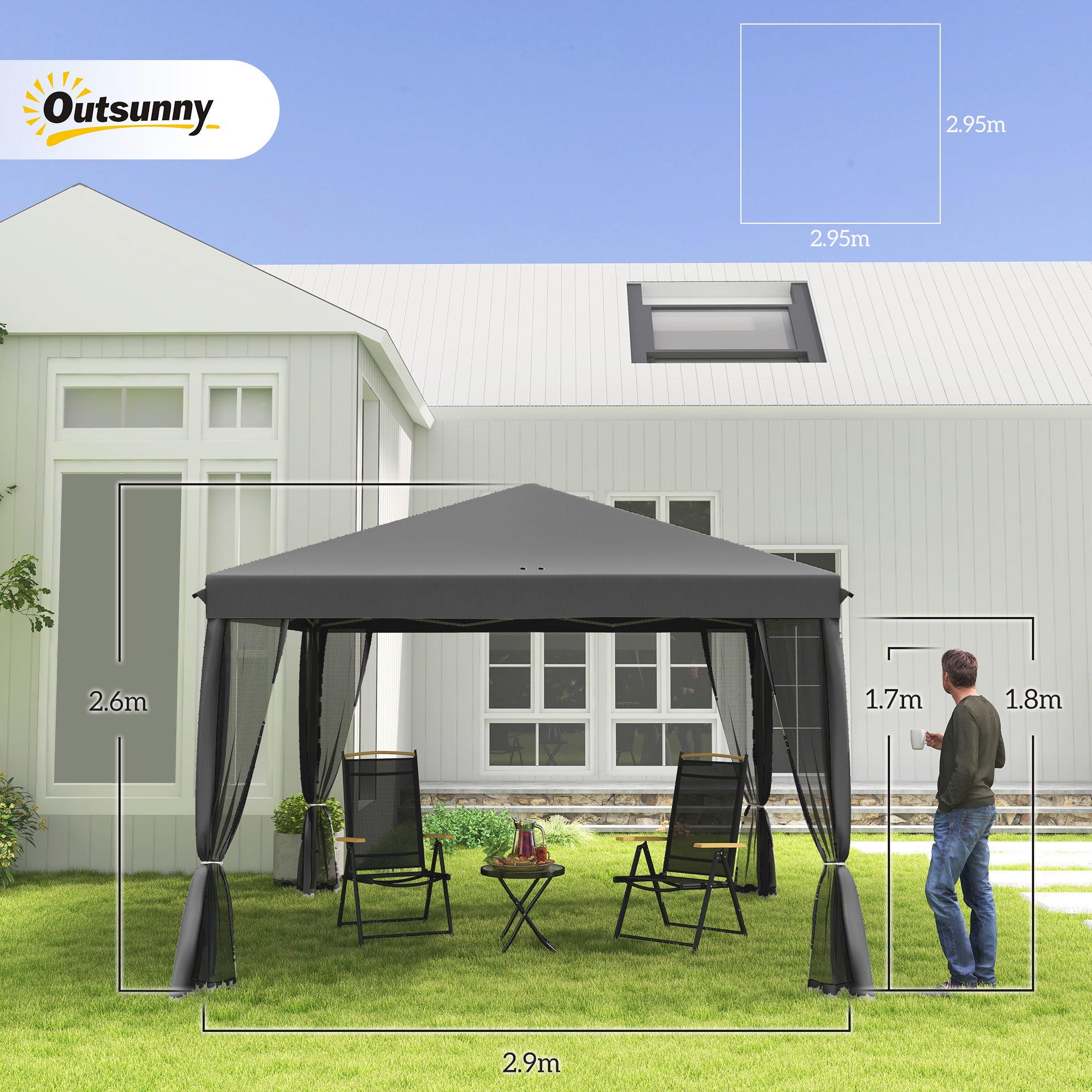 Folding Pavilion/Tent 3x3m Side Walls Carrying Bag Metal Oxford Light Grey/Black