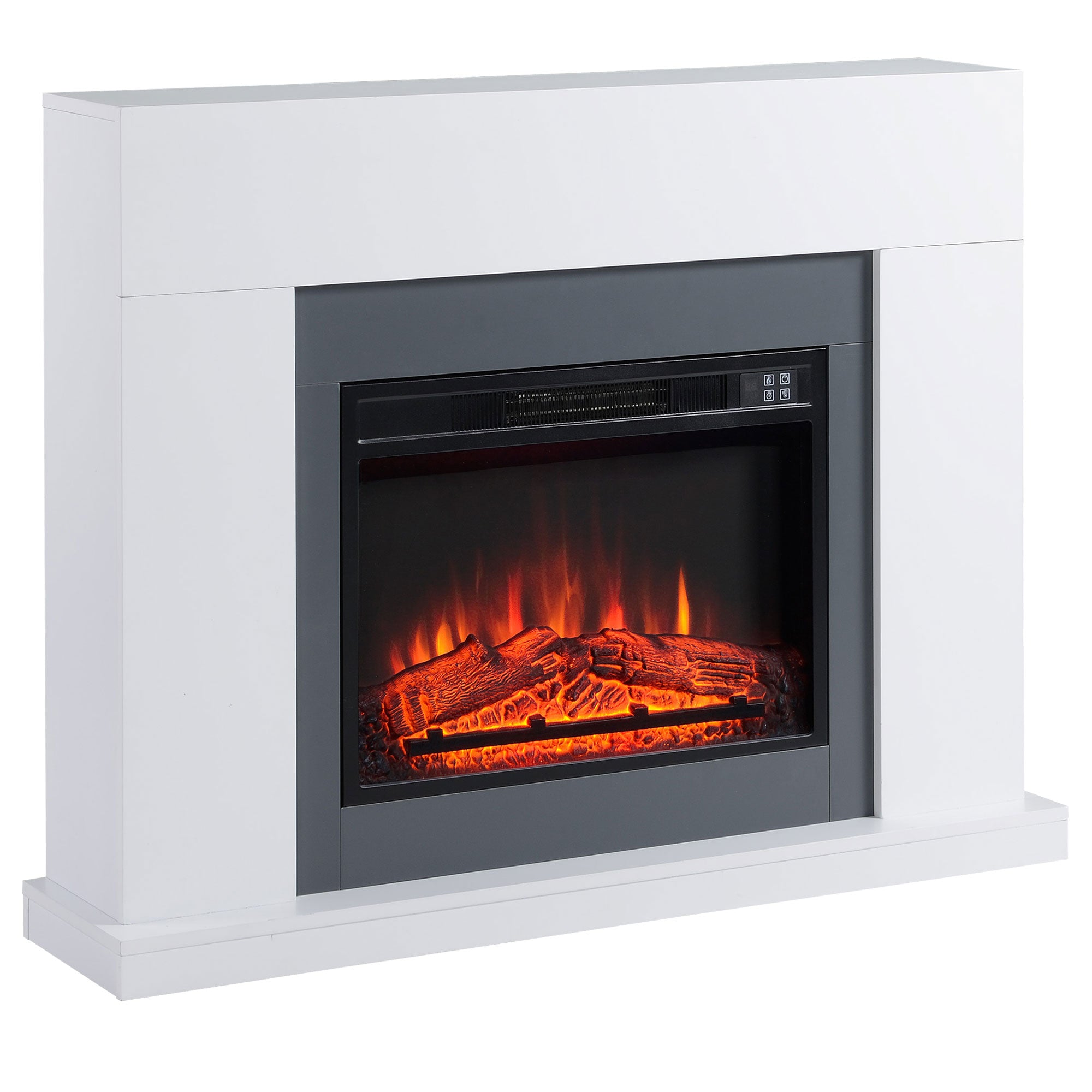 LED Electric Fireplace, Freestanding with Flame Effect & 1800/2000W Heater, MDF White