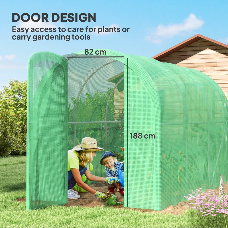 3 x 2 x 2m Polytunnel Greenhouse Hinged Door Walk-in PE Cover Galvanised Steel Green