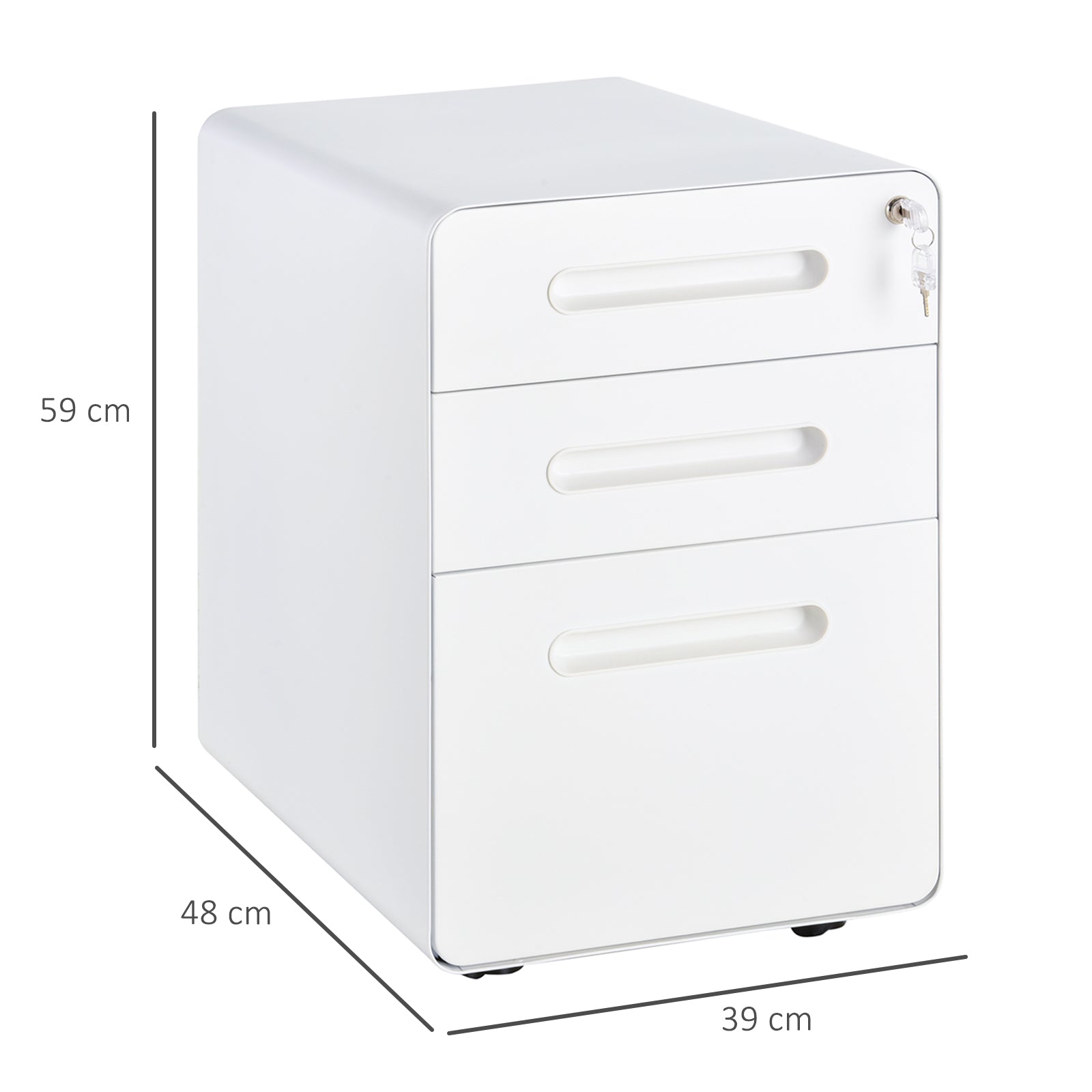 Vinsetto Filing Cabinet with 3 Drawers, Steel, White