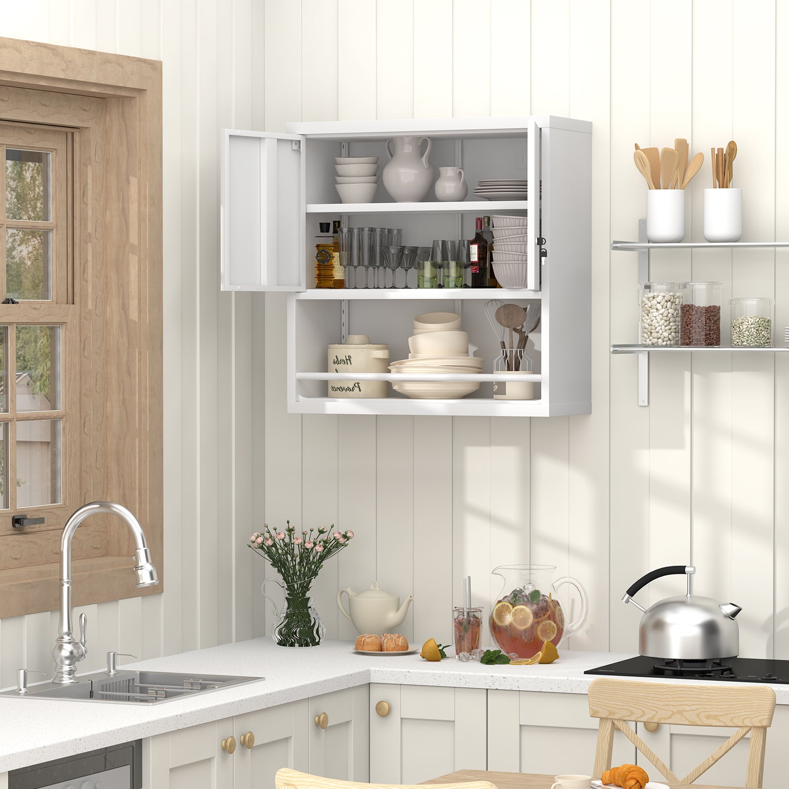 Metal Storage Cabinet with 2 Doors and Adjustable Shelves, Black Steel