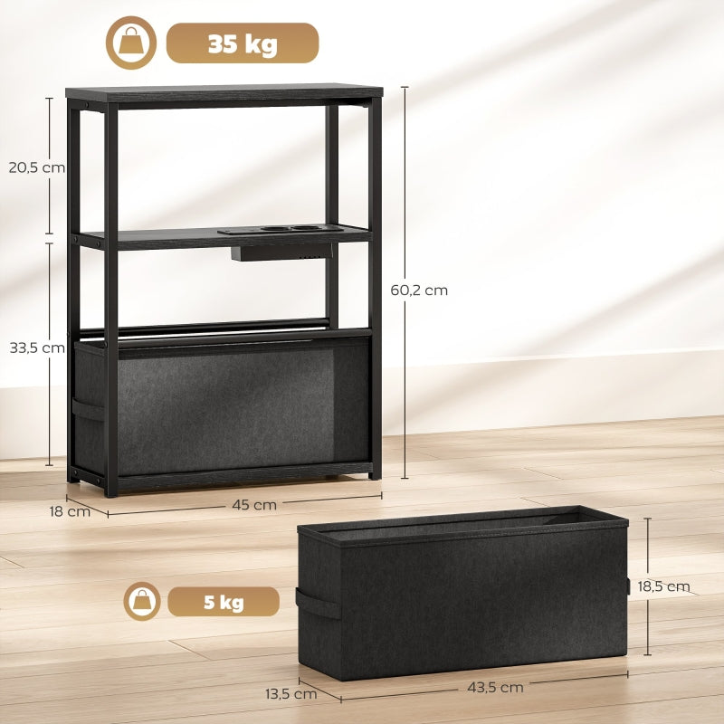 Side Table/Coffee Table with Power Strip and Shelf, for Small Spaces, 45x18x60.2cm, Black