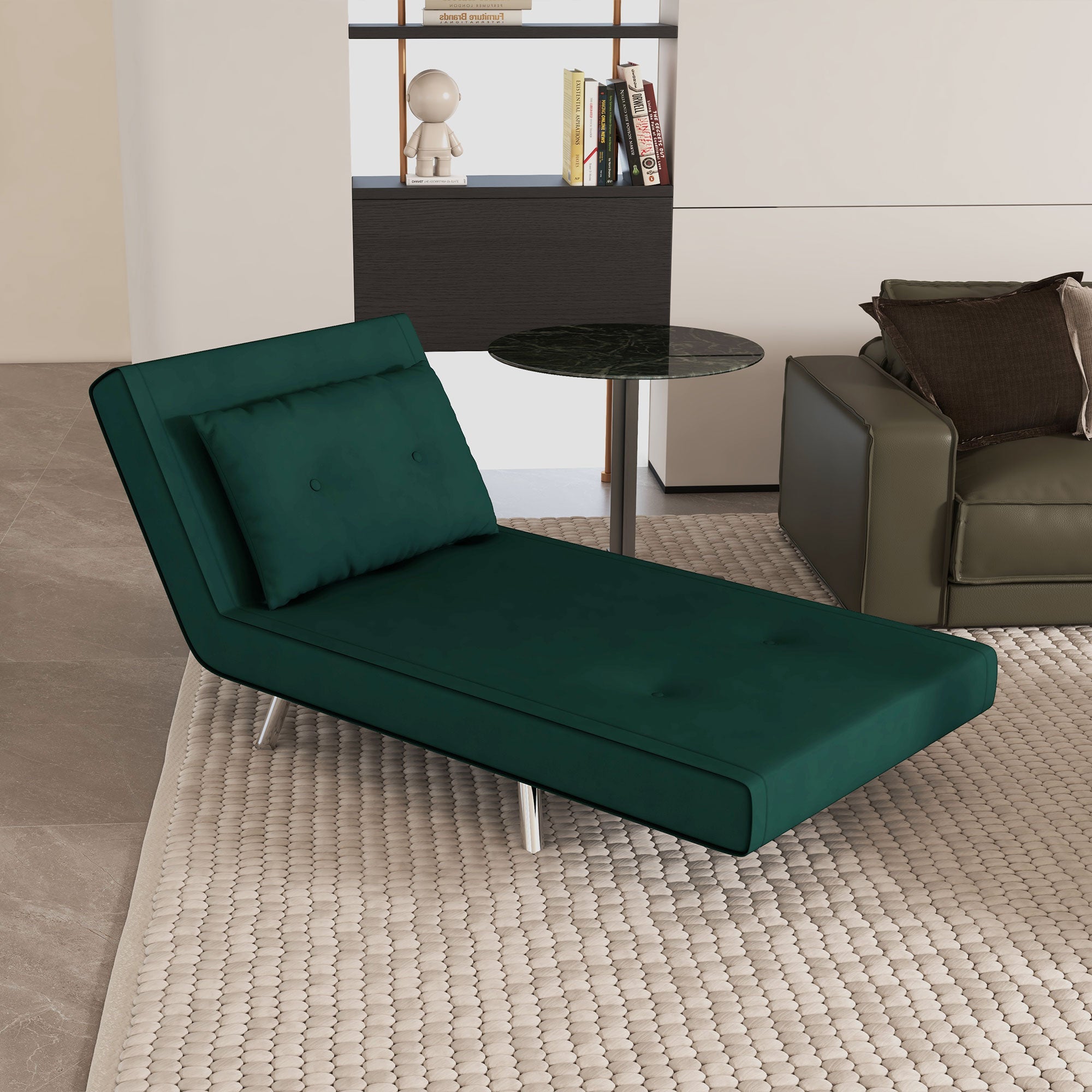 Sleeper Chair Folding Single Sofa Bed, Upholstered Velvet Look, Dark Green